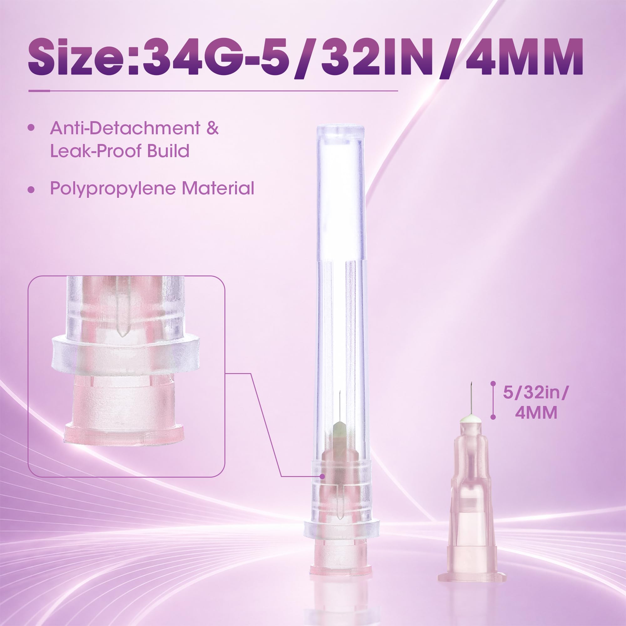 100 Pack 34 Gauge 5/32 Inch Needle, Sterile Luer Lock Needle for Scientific Lab and Industrial Dispensing with Cap, Disposable Individual Package — Amazon image 3