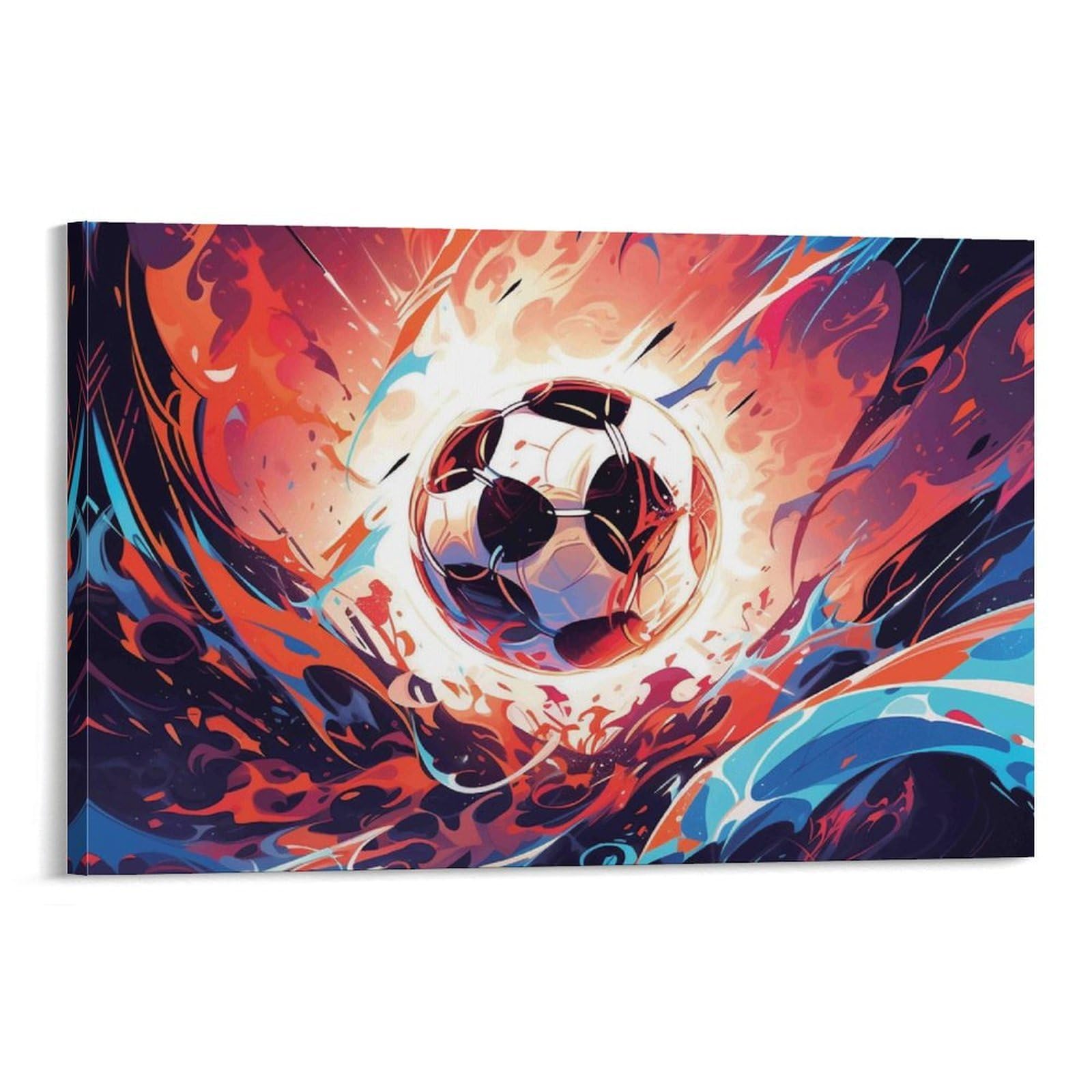 CPLVKWRQJ SoccerBallEnergy Individual Fiery Swirl Ink Art Surrounding Football Wall Art Decor - Kitchen Canvas Wall Decor Removable Multi-Purpose Focal Point 12x18inch(30x45cm)