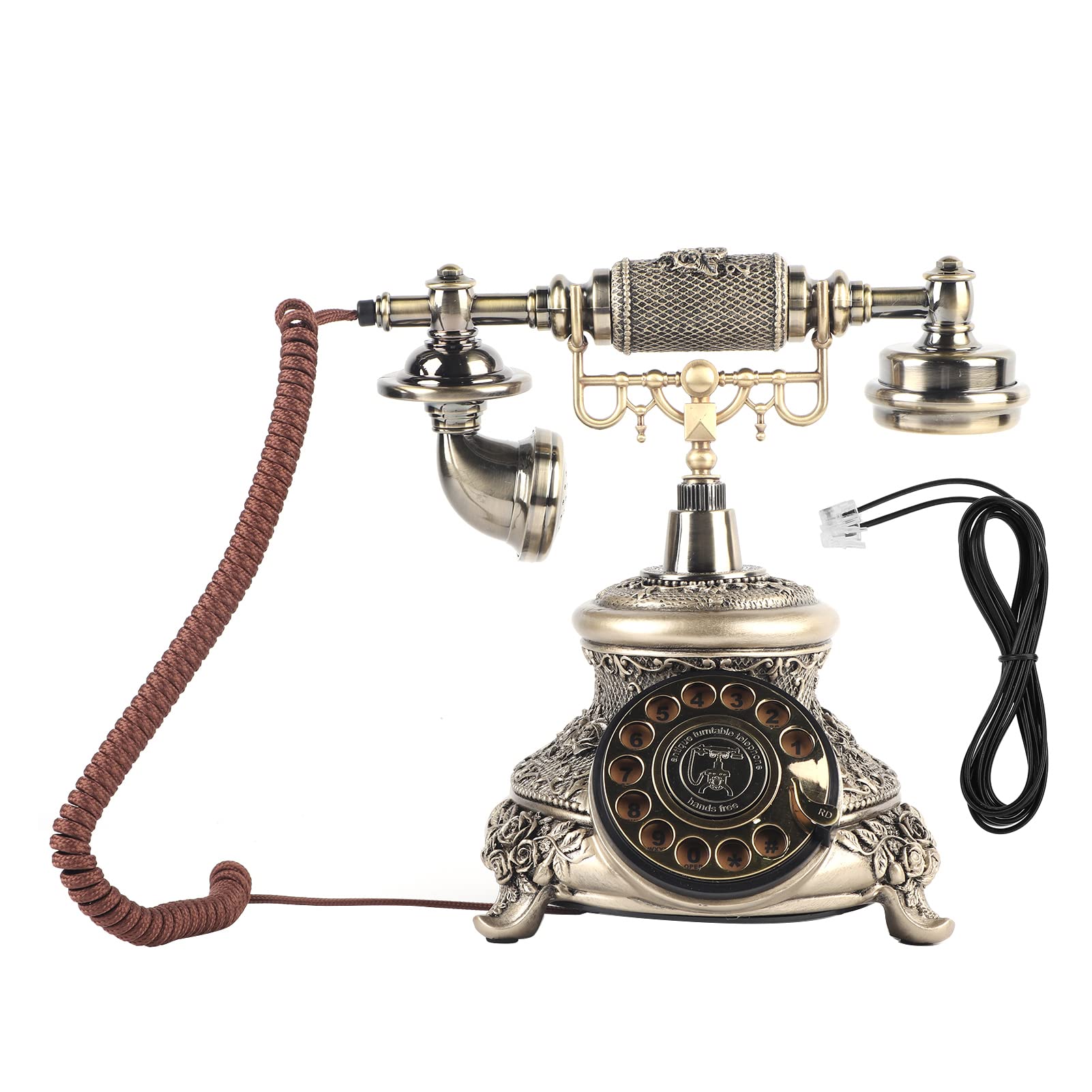 Zunate Zabytkowy Telefon Stacjonarny z tarczą obrotową |Europejski Telefon w Stylu Retro z żywicy do Dekoracji Biurka, Ponownego Wybierania Typu Plug and Play
