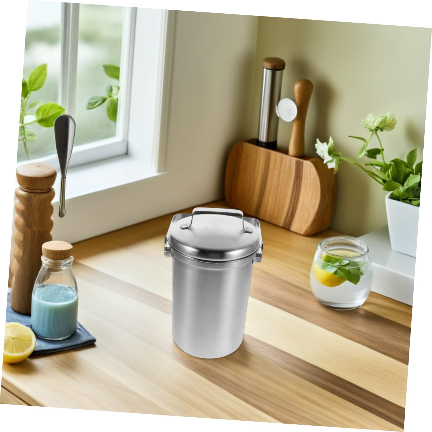 Homoyoyo Seau à Compost Cuisine en Acier Inoxydable 3l avec Couvercle, Design Élégant et Facile à Nettoyer, pour Déchets Alimentaires sur Plan de Travail