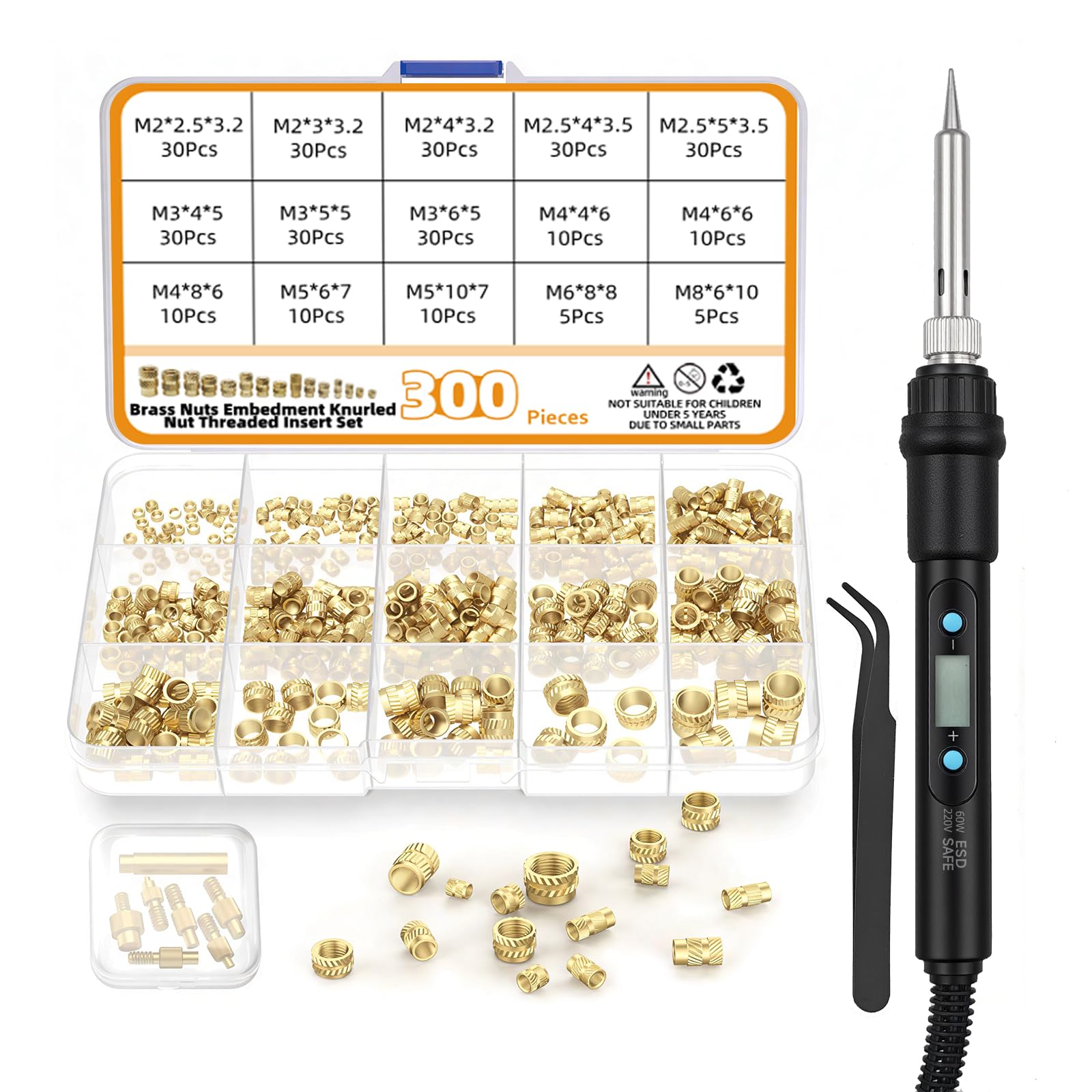 310 Pièces Inserts Filetés M2-M8, Kit de Fer à Souder pour Inserts Taraudés, Insert Impression 3D pour Pièces en Plastique
