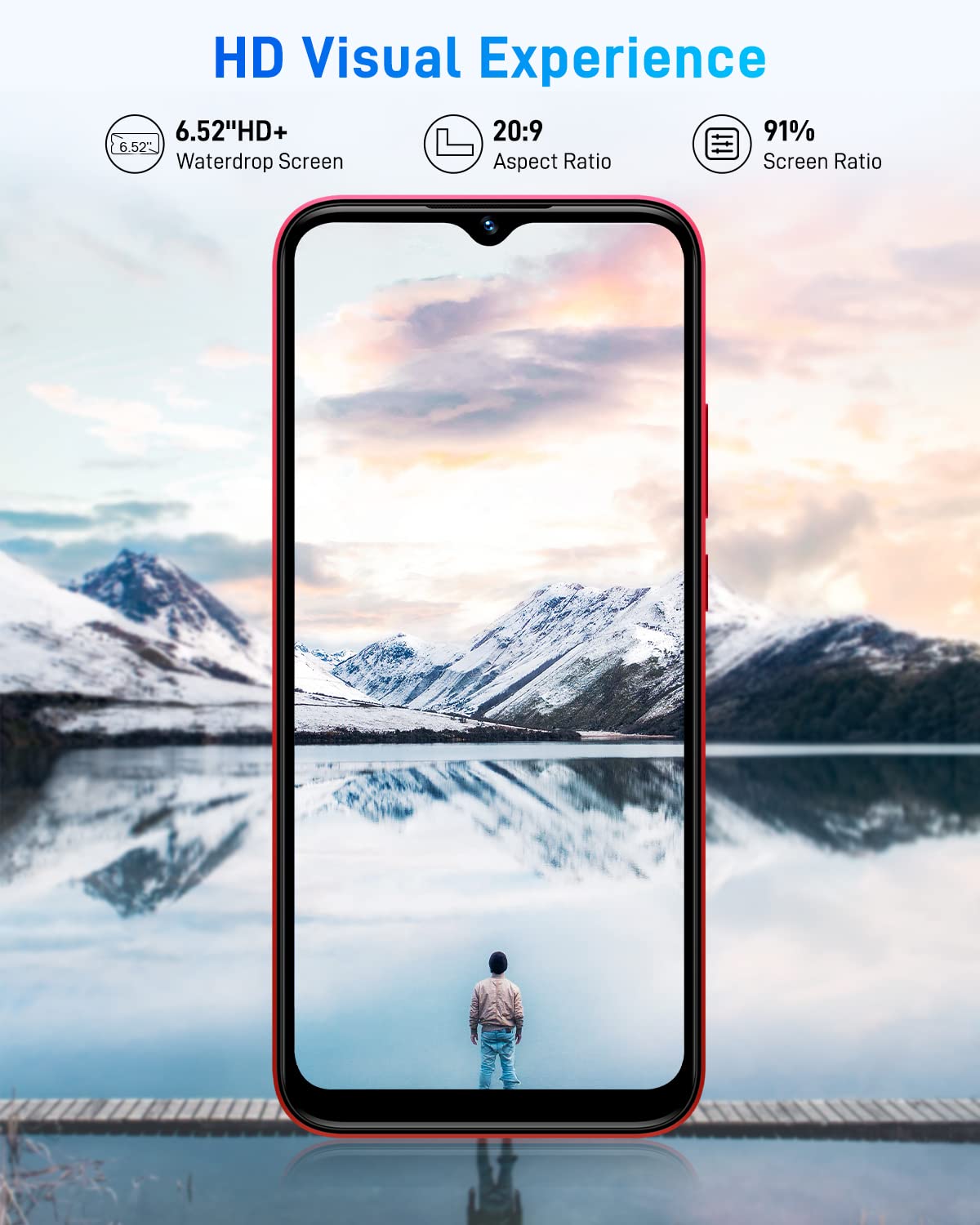 Android 11 Smartphone 4G, X96 Pro (2022) 6,52 cala HD+, 4 GB + 64 GB (SD 256 GB), telefon komórkowy, 5400 mAh, aparat Quad 13MP, Dual Nano SIM+ TF/Face ID/Fingerprint-czerwony