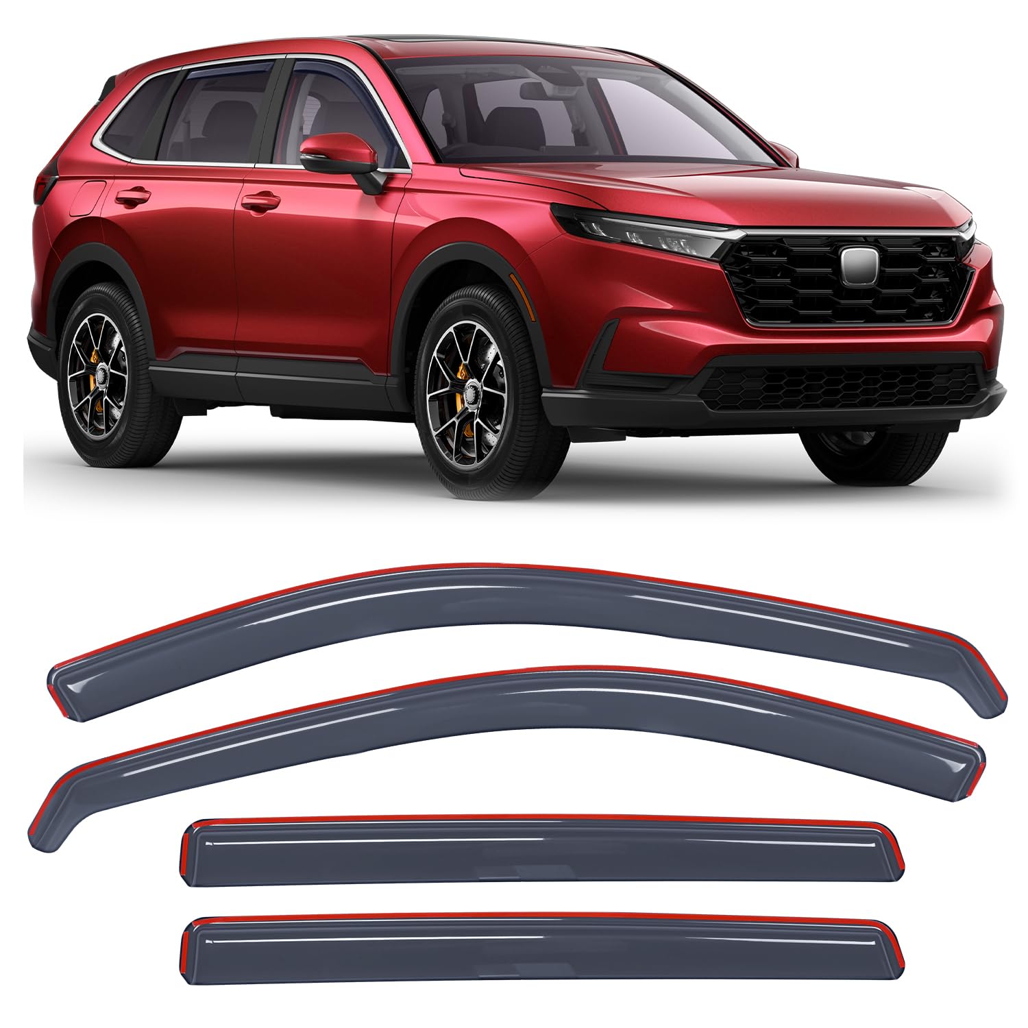 Red Honda CR-V with Nilight In-Channel Rain Guards installed