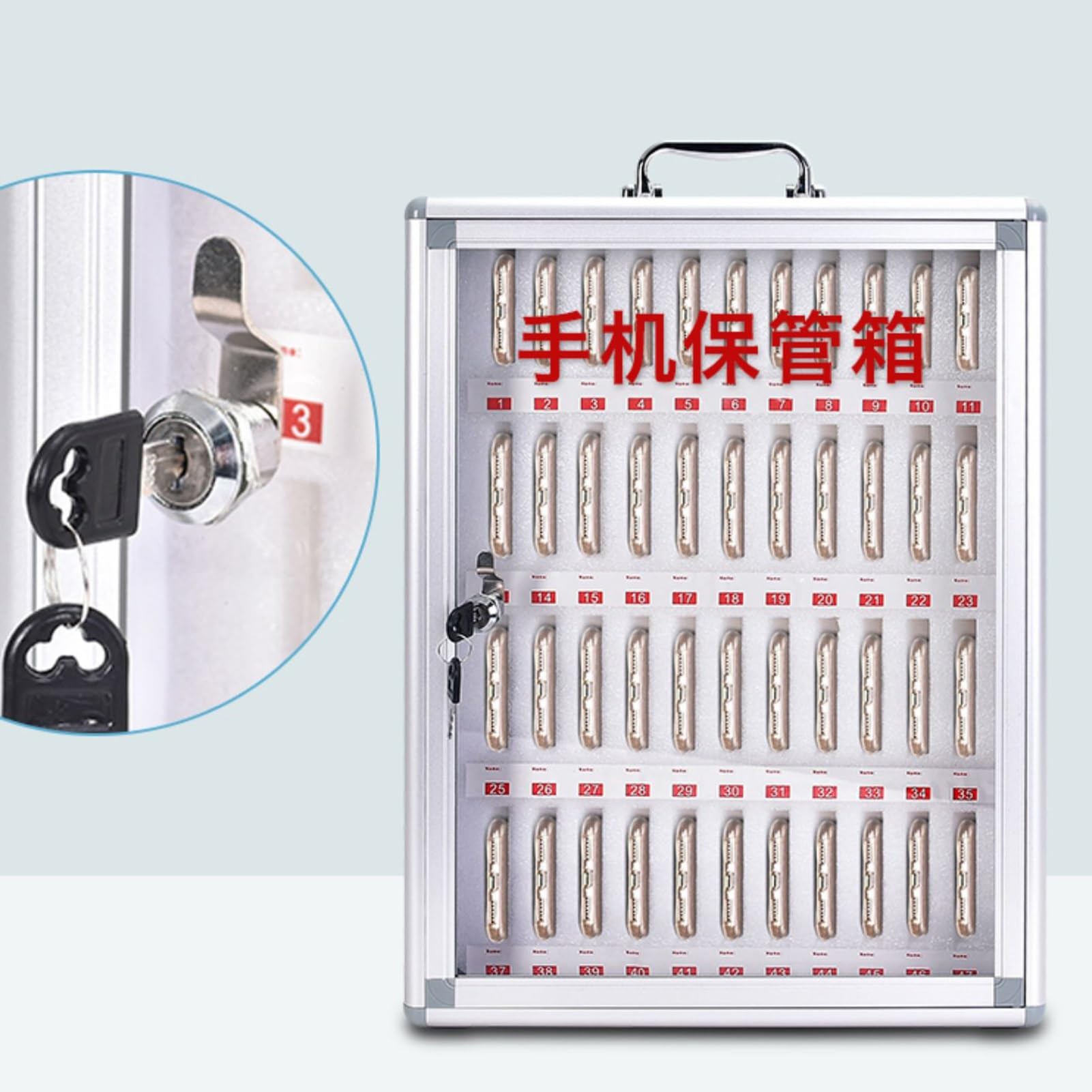 Cassaforte per cellulari in Lega di Alluminio con Chiave - Armadietto di Sicurezza per fabbriche, scuole e aziende (36 Bit) - Organizzatore per cellulari Resistente e Portatile