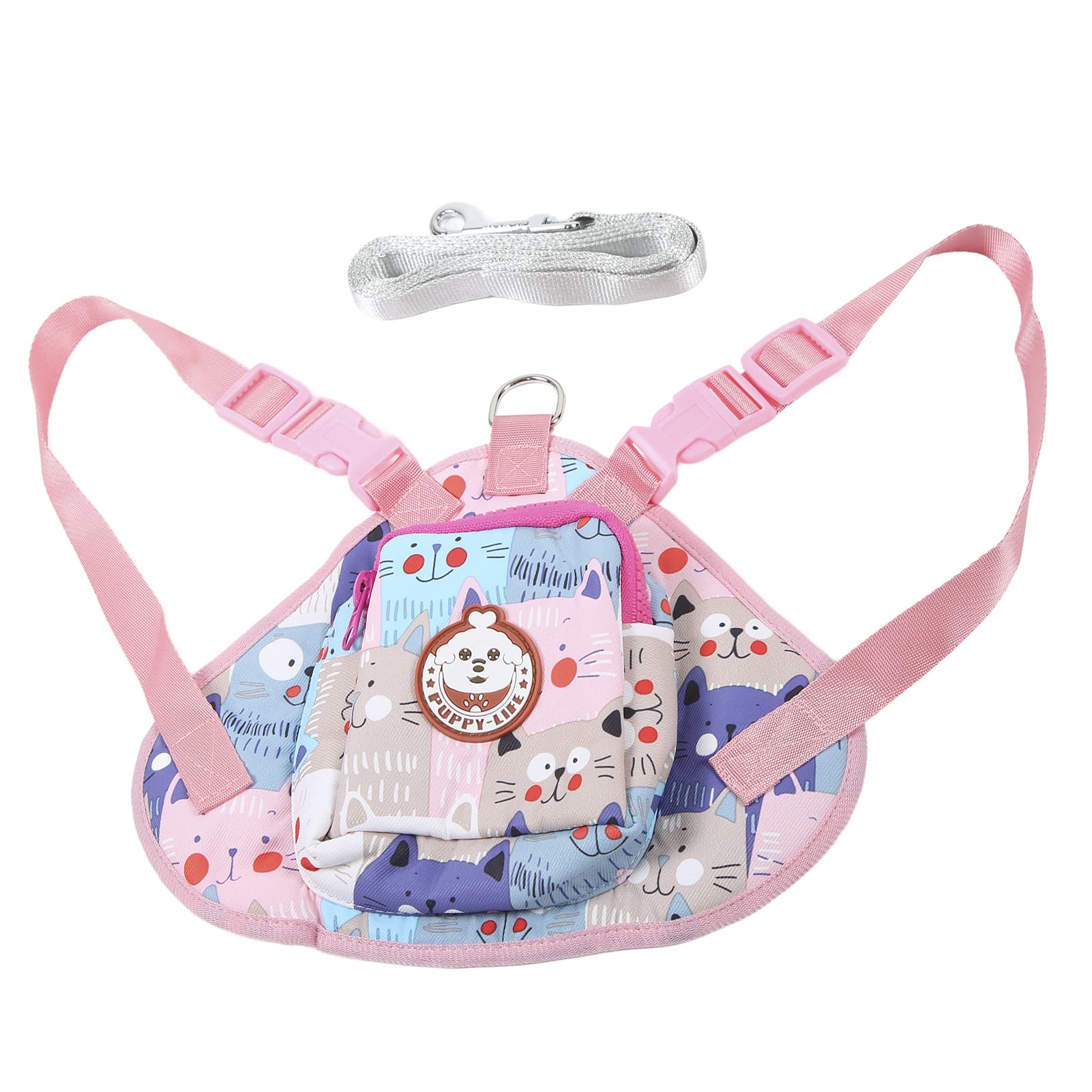 Haustier-Rucksackgeschirr Mit Leine – 3-teiliges Set, Erdbeer-Muster, Für Katzen & Kleine Hunde (2,5–7,5 Kg)