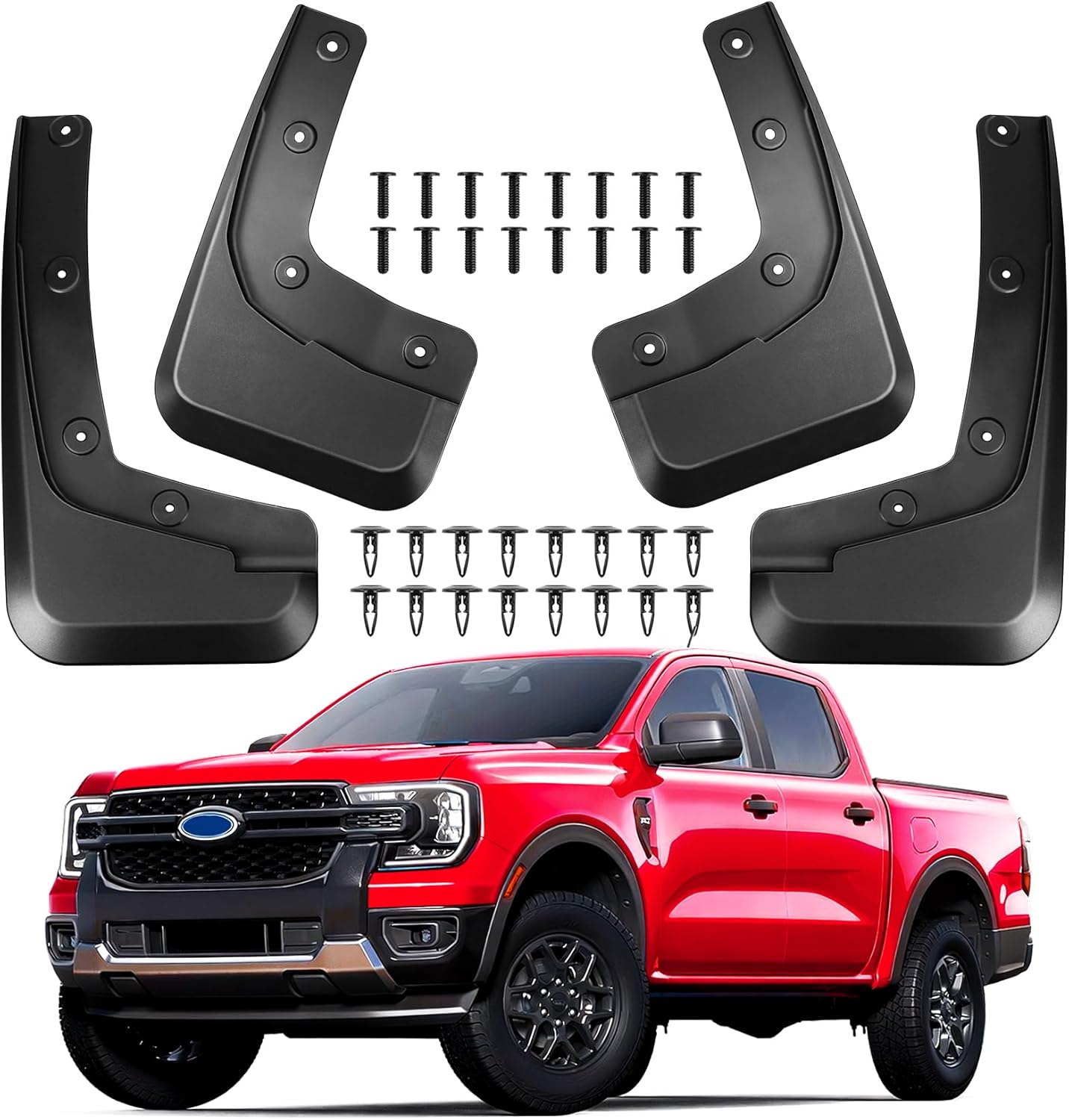 Mud Flaps for Ford Ranger 2024 2025,No Drilling Required Splash Guards Kit Compatible with Ranger Exterior Accessories,4PCS Front Rear Fender Flaps Tire Protector Heavy Duty Auto Parts