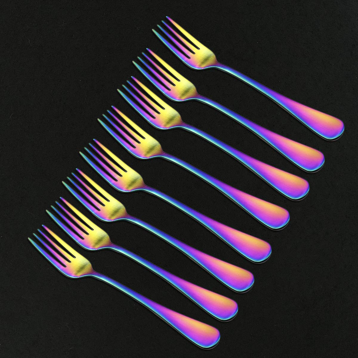 puzhlerMatte Rainbow 8-piece 304 Stainless Steel Salad Forks Dessert Forks Set, Dishwasher Safe, 6.7 Inches