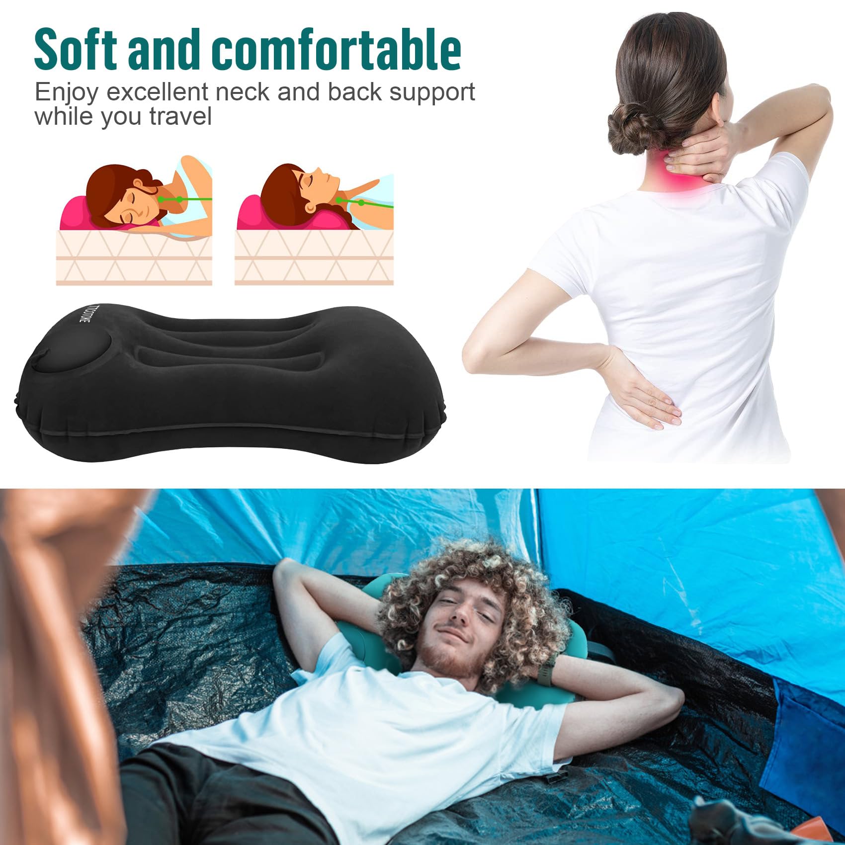 2PCS Oreillers De Camping Gonflables Ultralégers - Coussins Voyage Confortables Et Compacts