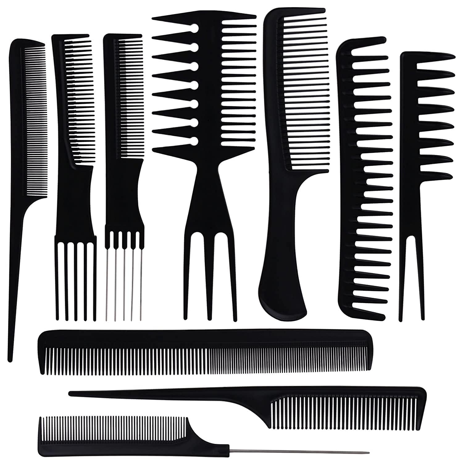 Hair Stylists Professional Styling Comb Set, Great for All Hair Types & Styles Comb set kit Multifunction Anti-Static Barbers Brush Combs Tool for Women Men Kids 10PCS OF 1 SET, BLACK