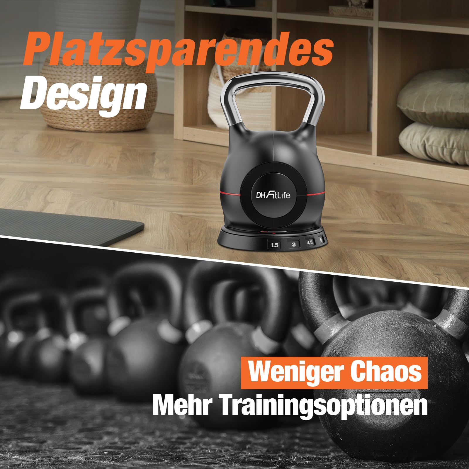 DH FitLife 7-in-1 Verstellbare Kettlebell Set (1.5-10kg) | Kugelhantel mit 7 Gewichtstufen | Kurzhanteln für Heimtraining & Fitness | Ideal für Ganzkörpertraining | Kompakt & Platzsparend Fitness-Set