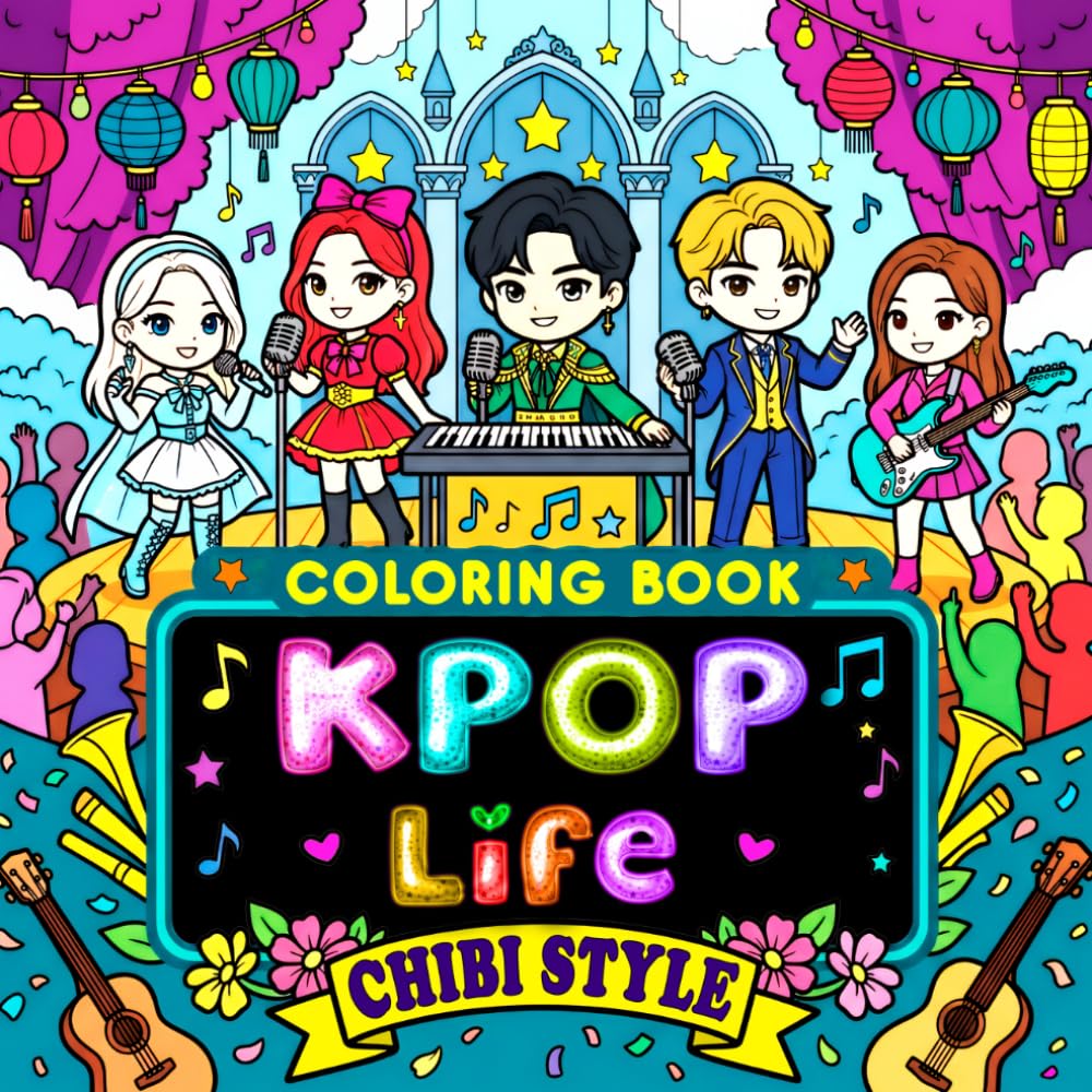 K-Pop Life in Chibi Style, Superfan Coloring Book: Life Style of Your Fav K-pop Idols: Chibi Kawaii Style Cute Relaxing Designs For Teens, & Adults, Kpop Girls n Boys Star Fans