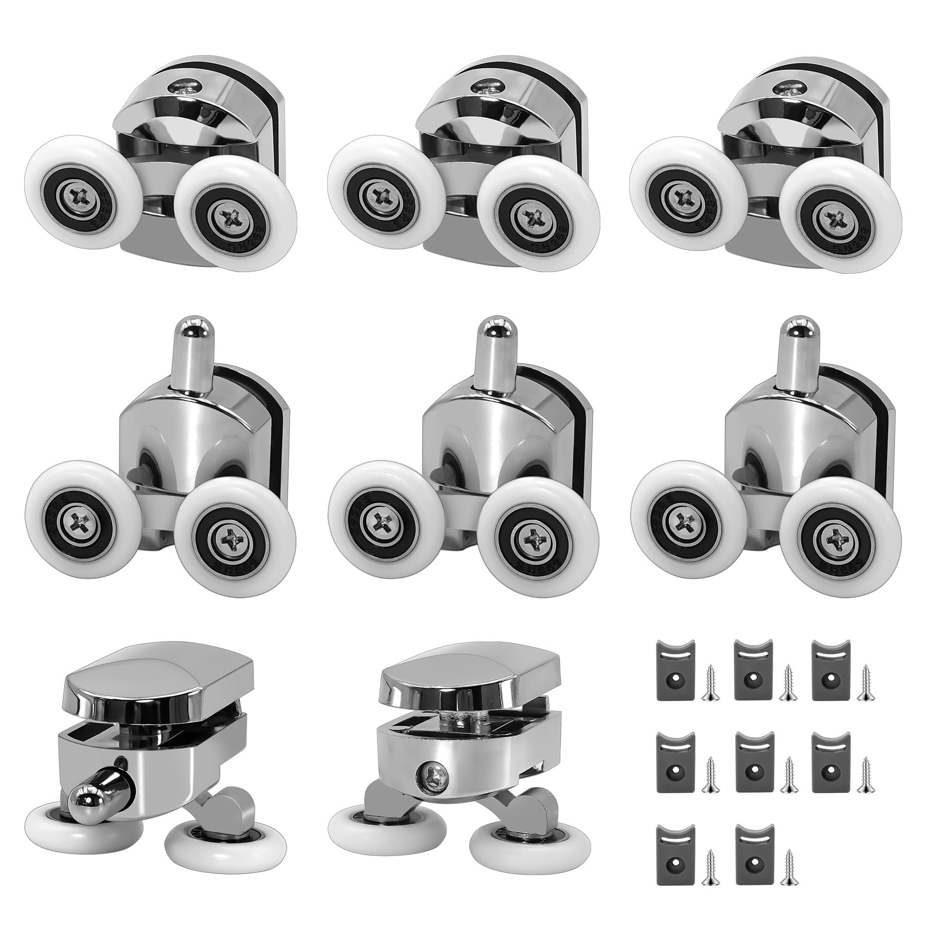 8 rulli di ricambio per porta della doccia da 23 mm, ruote scorrevoli in vetro per box doccia curvi, guide a rullo per bagno, per vetro da 4-6 mm, blocco anti-collisione (4 rulli superiori e 4