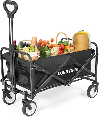 LUBBYGIM Carro plegable plegable carrito de utilidad con ruedas universales y mango ajustable vagón plegable para jardín camping compras uso al aire
