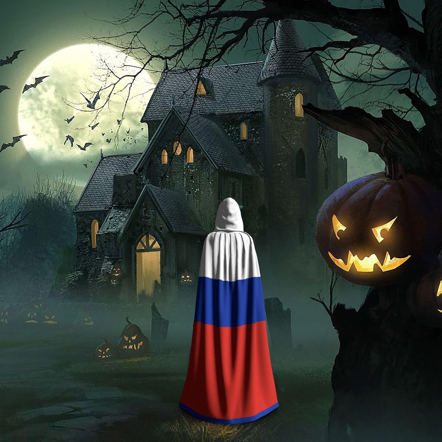Russian Flag Unique Darkness Poncho Shawl - Customizable Wearable Blanket for Women, Perfect Halloween Costume Accessory, Knight, Akatsuki, and More