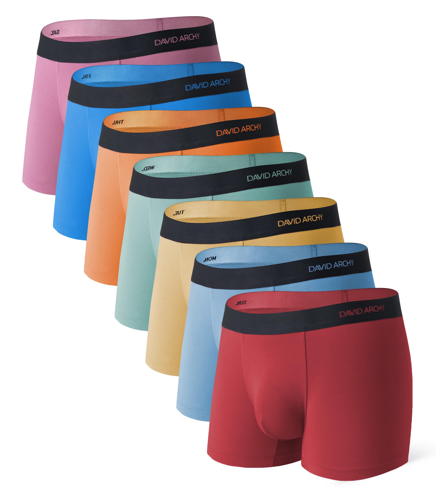 DAVID ARCHY Mens Trunks Underwear Bamboo Rayon 7-Pack, Breathable & Cool Boxer Briefs with Support Pouch