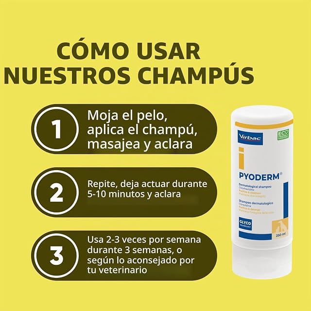 Foto 7 de 8 de Pyoderm Champú Dermatológico 250ML para Pieles con Desequilibrio Microbiano para Perros Y Gatos