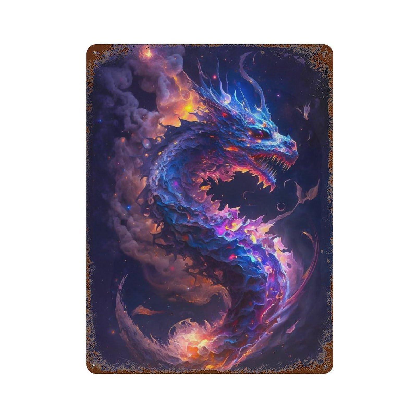 Cosmic Dragon Artwork Retro Metal Sign 15.7"x11.8", for Bistro, Counter And Cafe Decor, Rustic Home Decor
