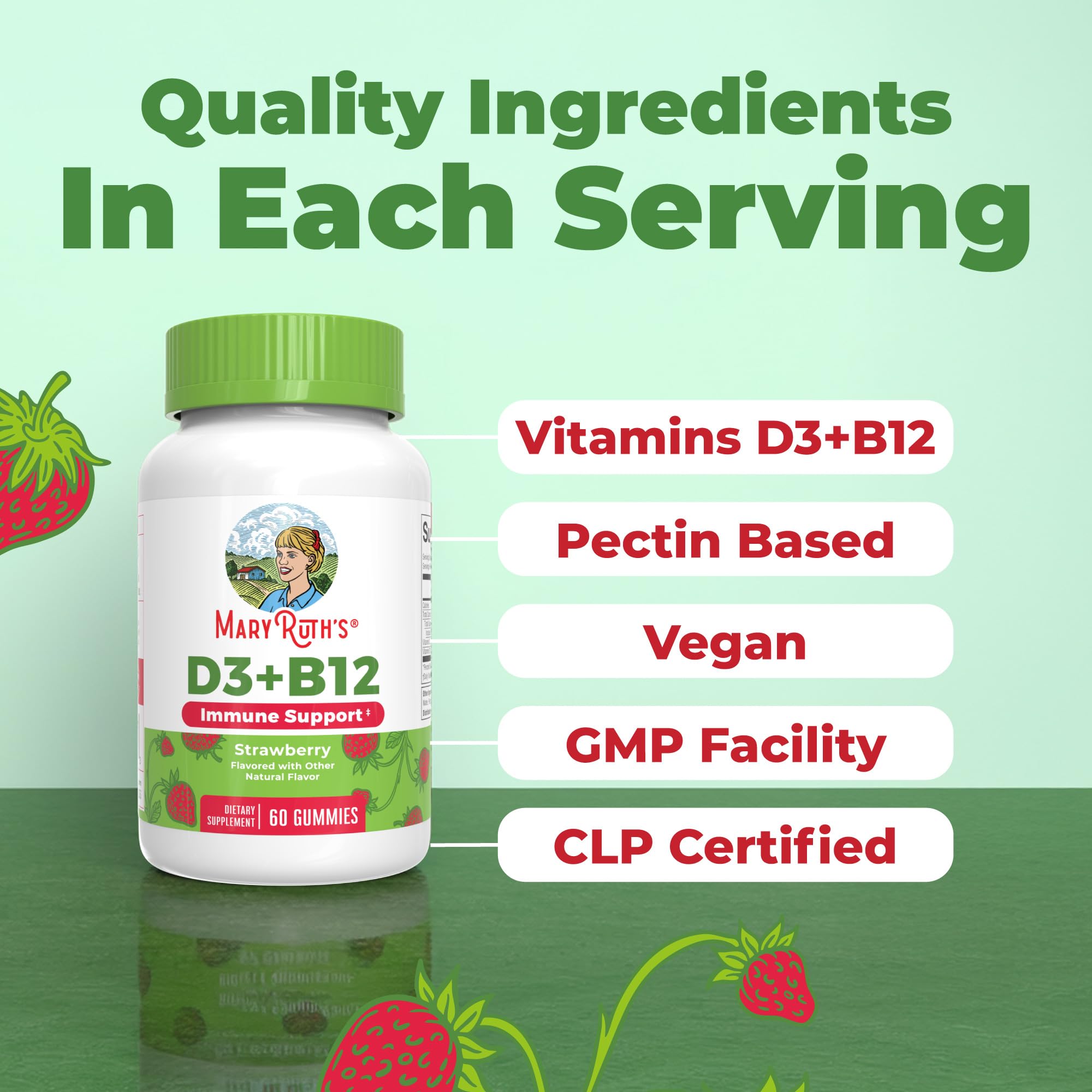 MARYRUTH'S Vitamin D3 + B12 Gummies for Ages 4+, Bone Health, 60 Servings — Amazon image 5