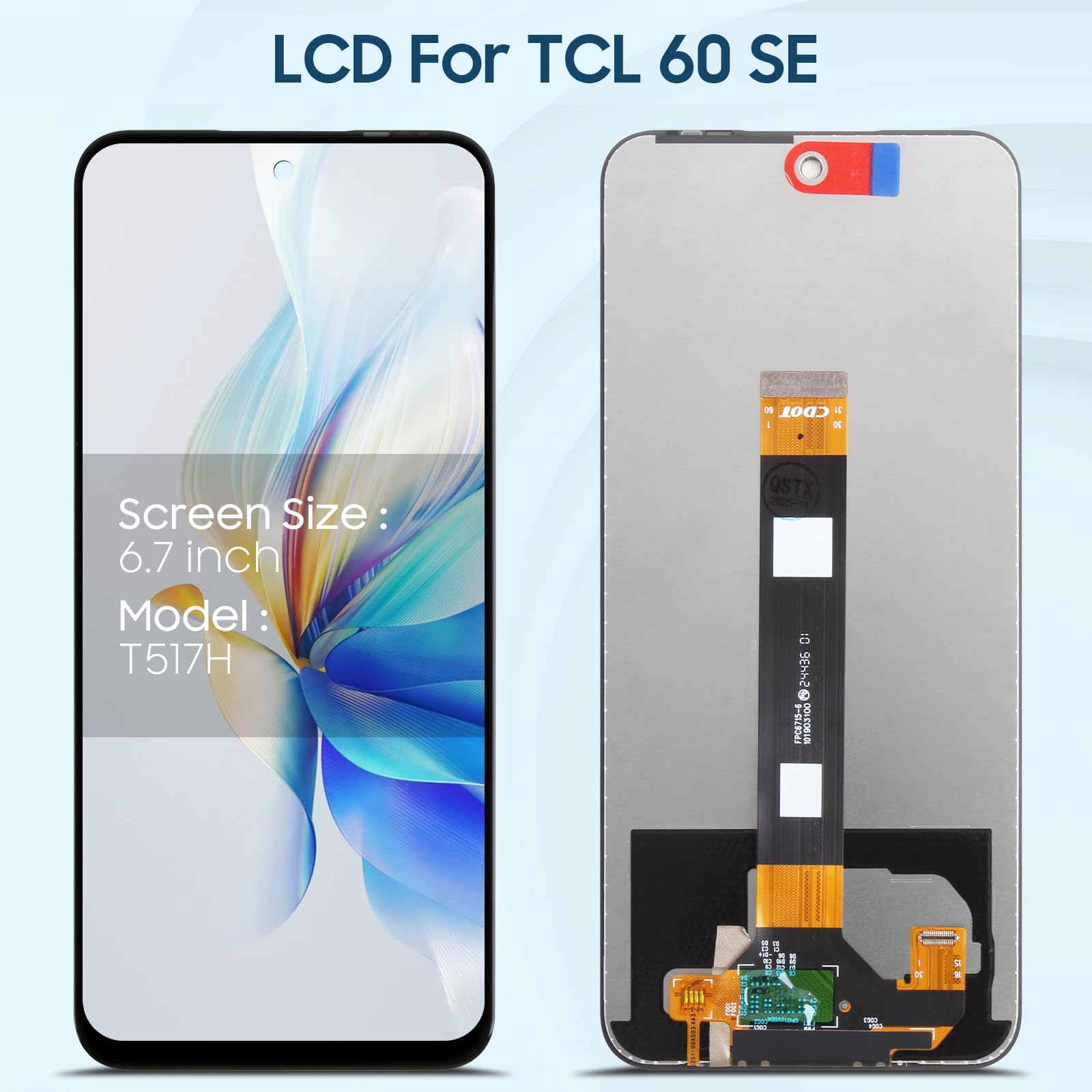 ARSSLY Display LCD per TCL 60 SE / 60 5G / 60R / 605 LCD Display per TCL 60 SE T517H 6,7 pollici LCD Display Schermo di Ricambio Touch Digitalizer Assembly con Riparazione Kit, Nero