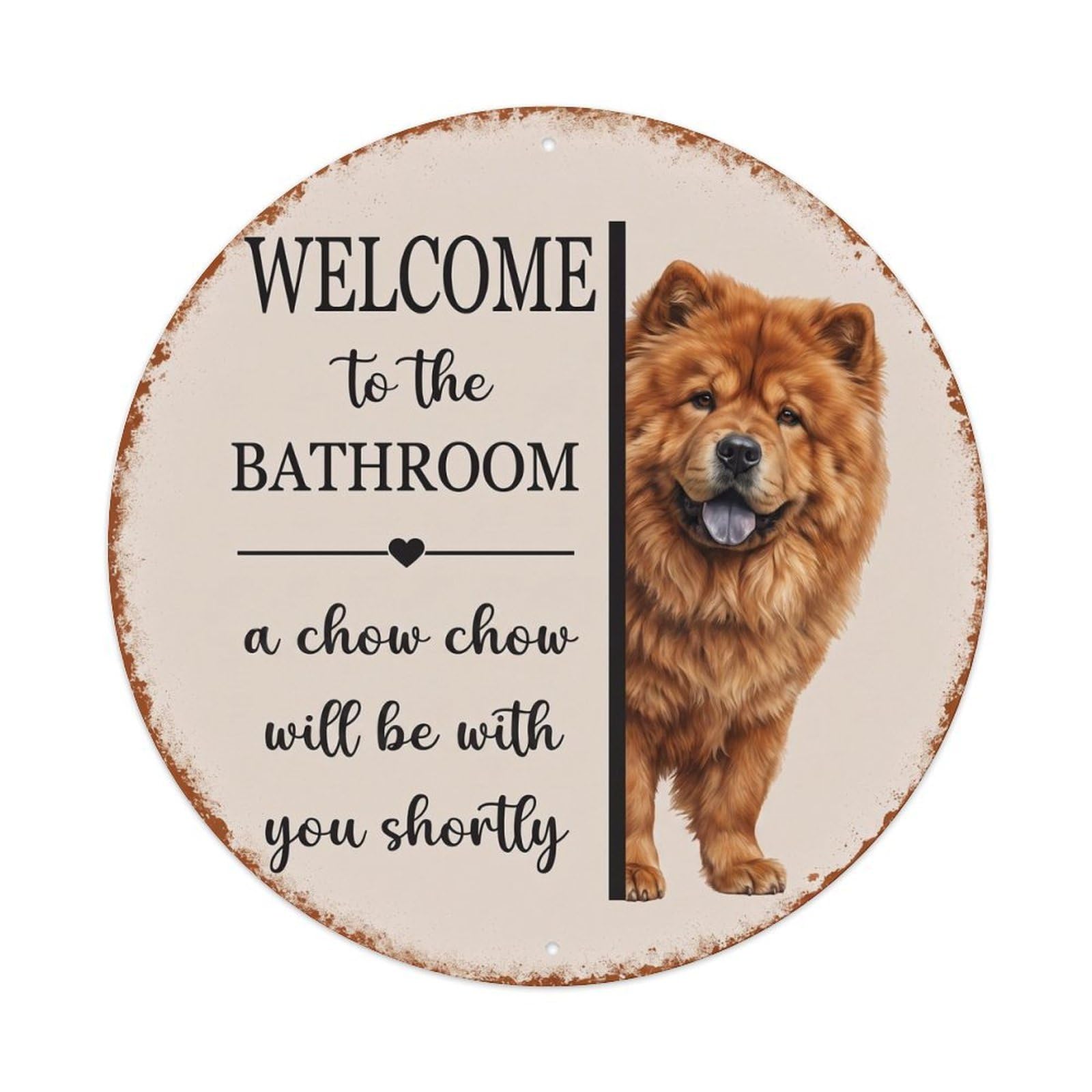 Vintage WELCOME To The BATHROOM Chow Chow Dog Metal Tin Sign
