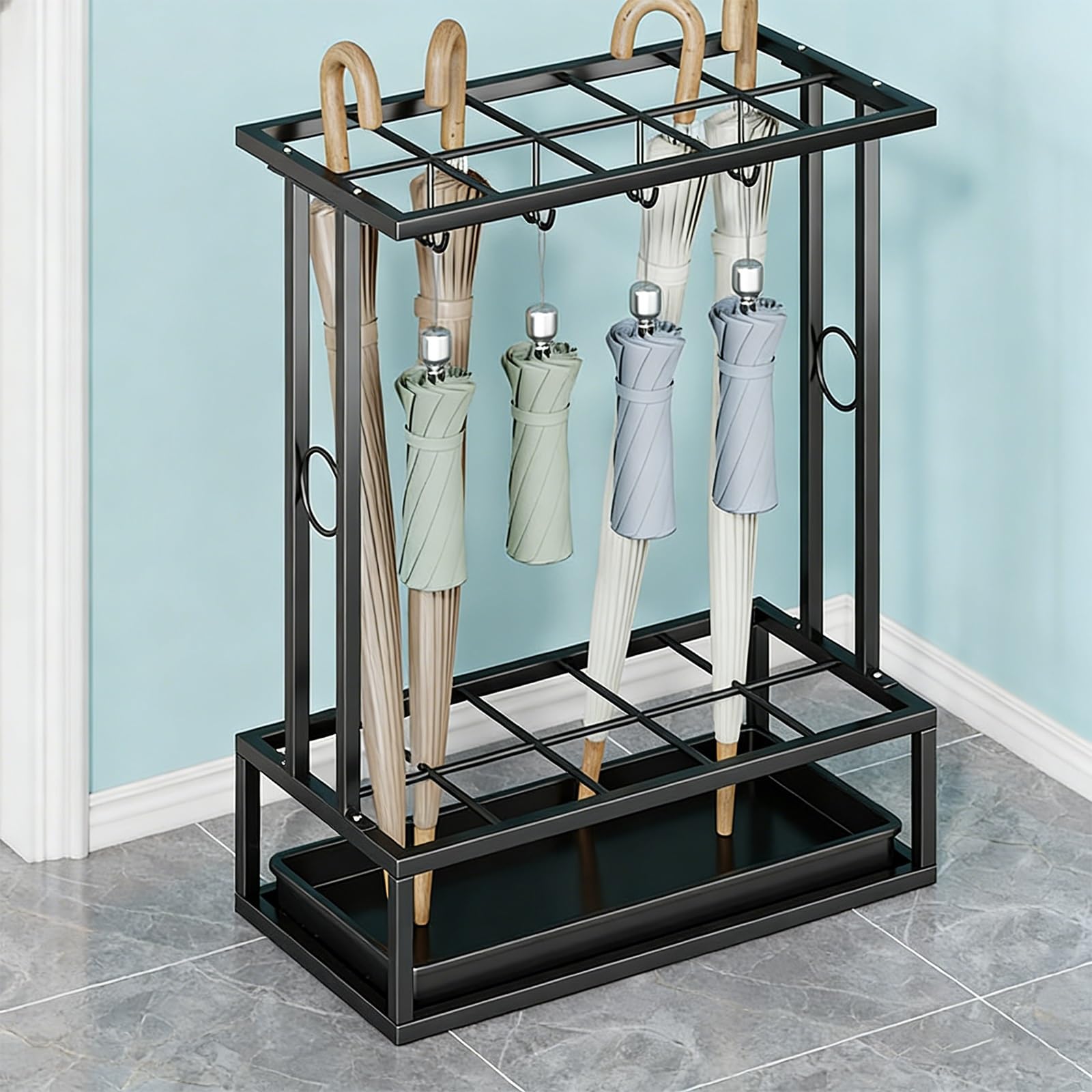 WQPMNYG Commercial Metal Umbrella Stand with Removable Drip Tray Indoor Outdoor EntrywayStylish Storage Solution for Home & Office (48.5x24x60.5cm)