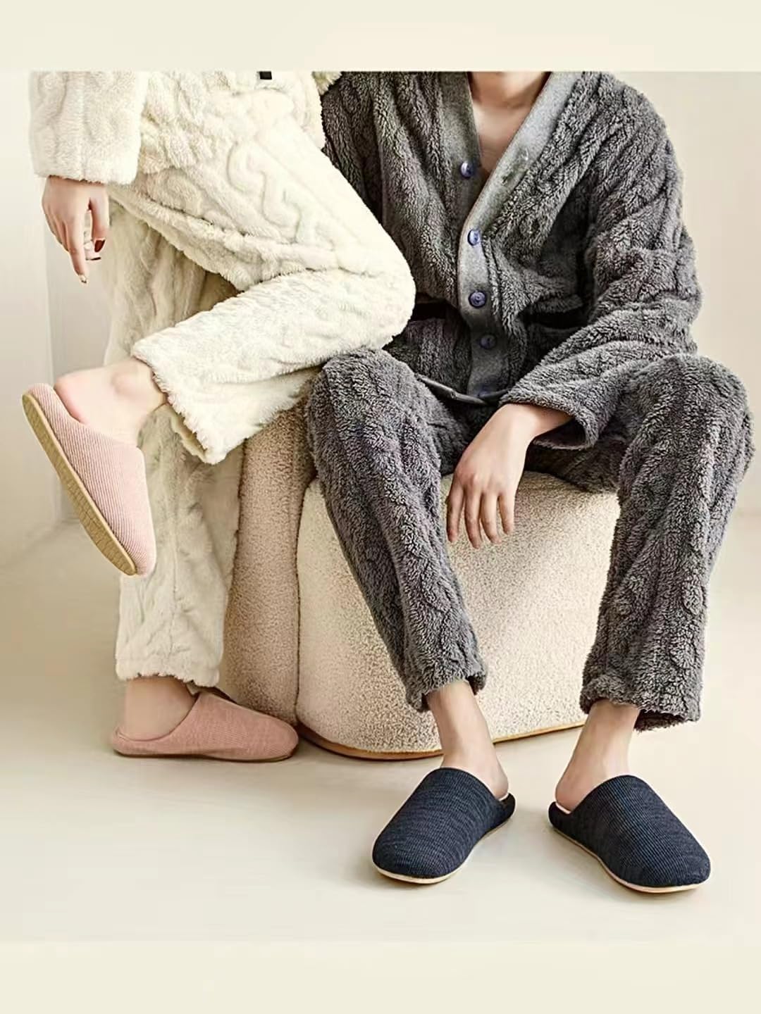 AuraGlor レディース ふわふわフェイクファースリッパ 低反発素材 クローズドトゥ 厚い 滑り止めソール 快適 屋内 屋外 ハ