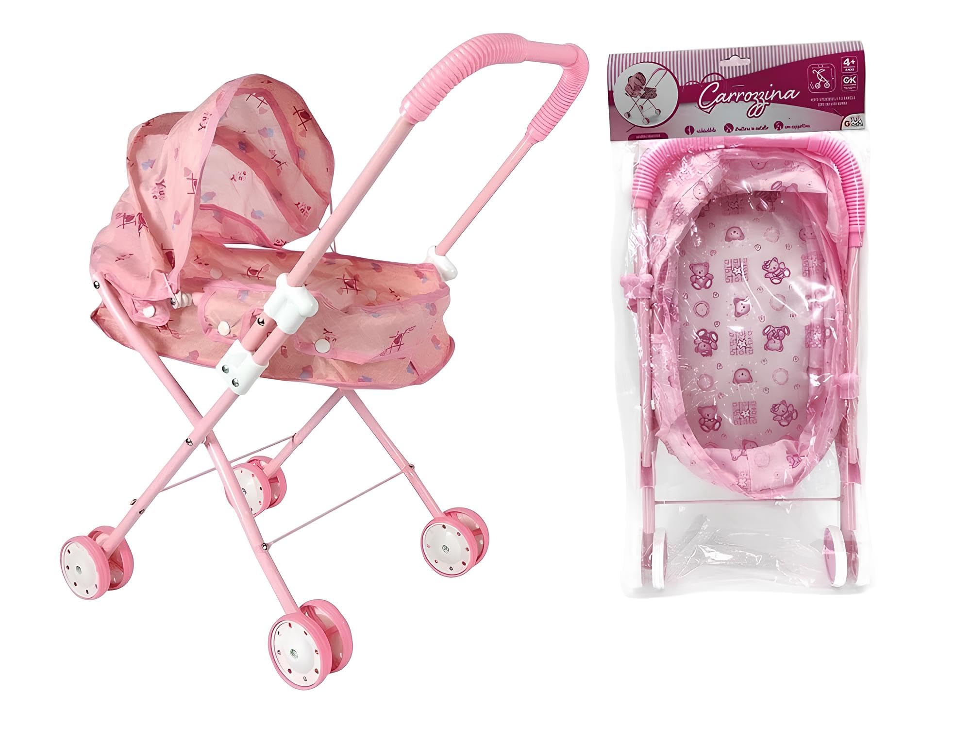 Puppenwagen mit faltbarem Verdeck Metall Kunststoff Faltbarer Kinderwagen für Mädchen Spielzeug Mädchen Kinderwagen für Puppen Kinderwagen Kinderwagen (CARROZZINAMETAL)