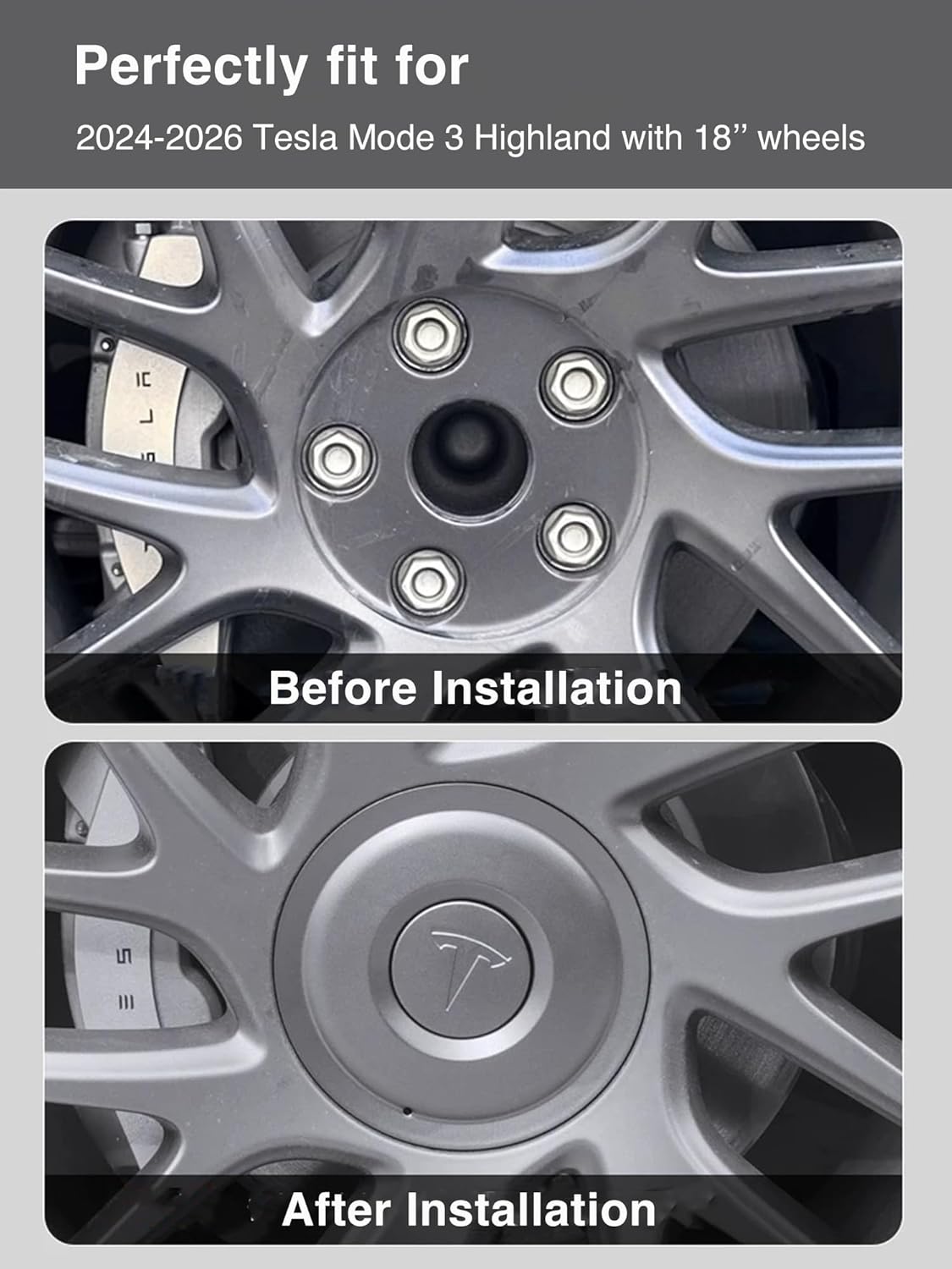 Wheel Center Caps for Tesla 2024 2025 2026 Model 3 Highland Wheel Hub Caps with Brand Caps Model 3 Wheel Covers Hubcaps Replacement Tesla Decoration Accessories (Not fit 2017-2023 Model 3)