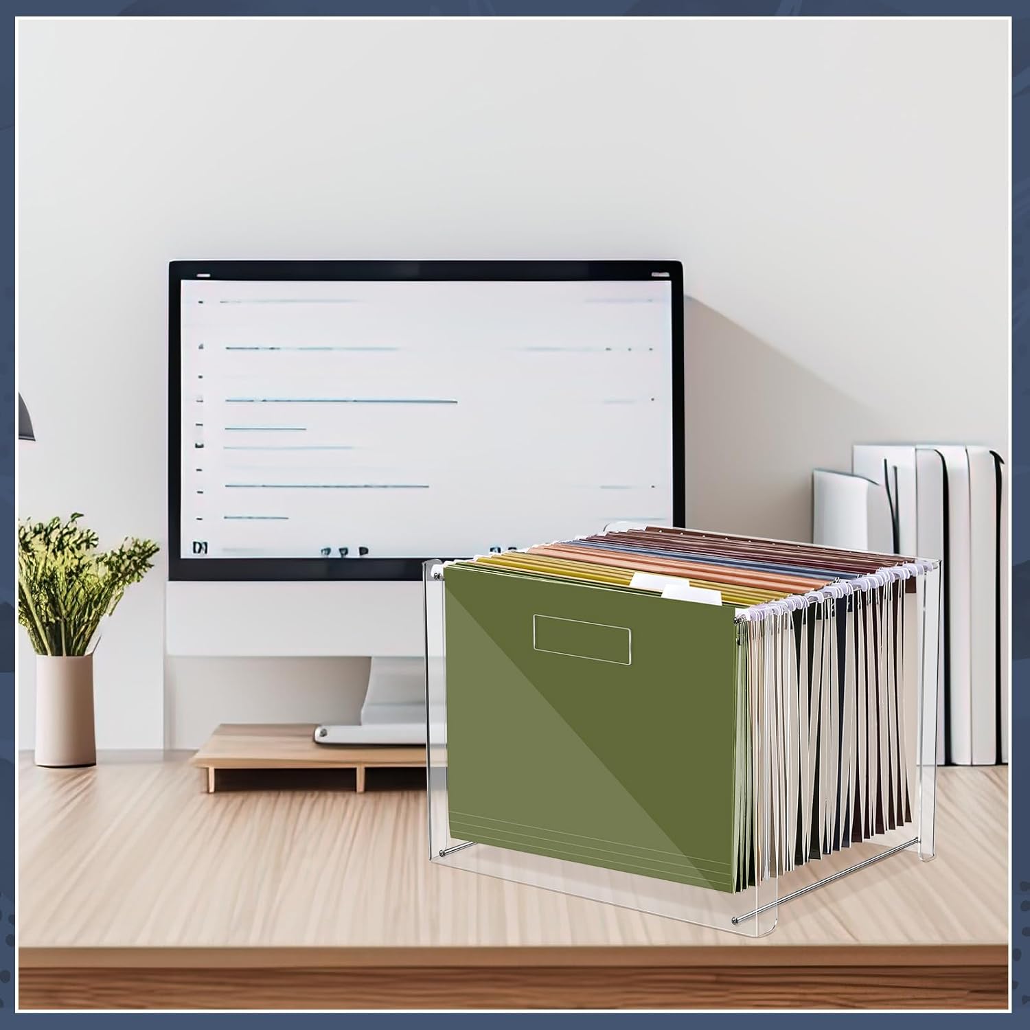 Dispowreath 24 Hanging File Folder with Acrylic Organizer for Letter/a4 Size Desktop Clear File Storage Box with Handles for Home Work Office Use(Neutral,Classic)