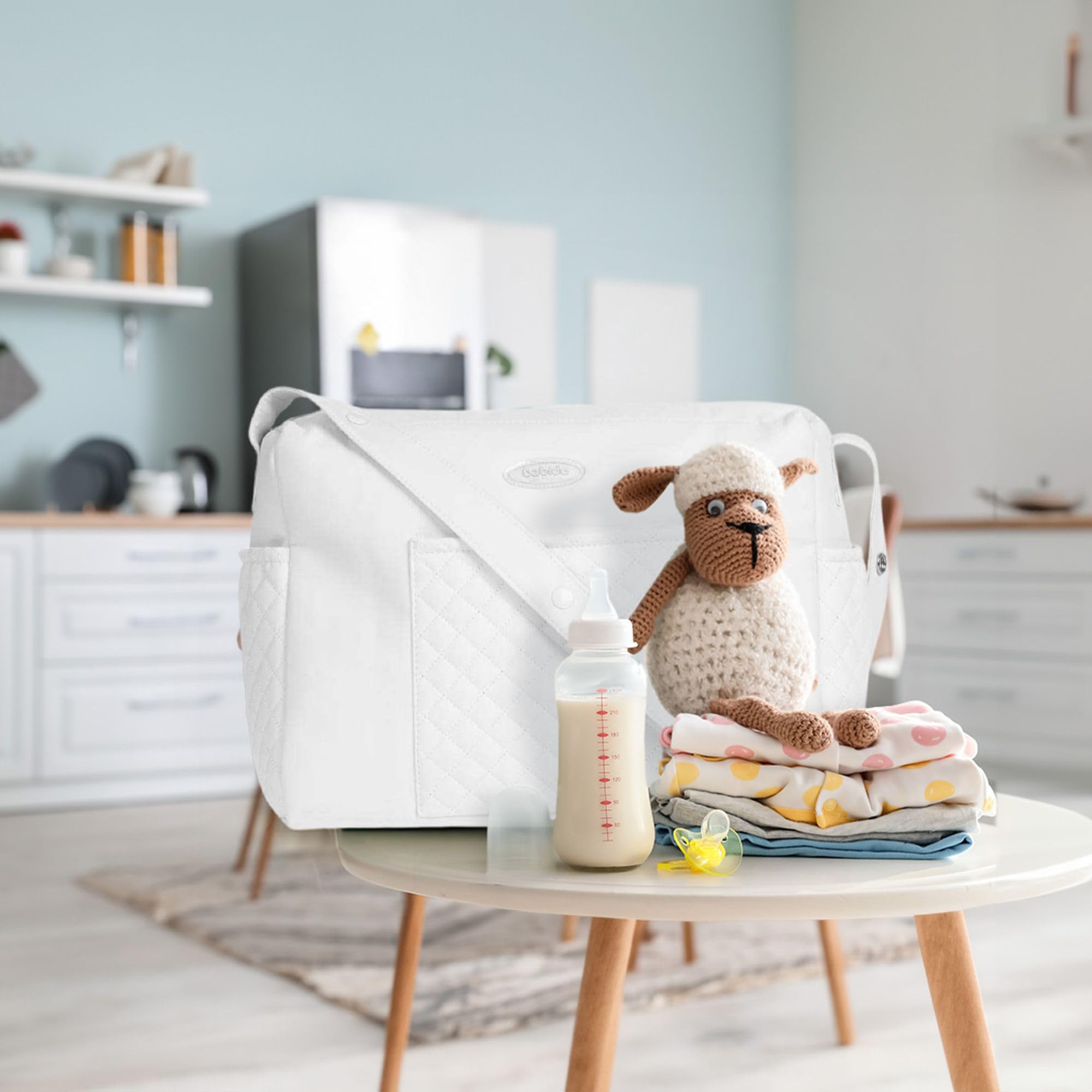 BABIDU Wyściełana macierzyństwo, idealna do szpitala i wózka dziecięcego, praktyczny i stylowy design, torba macierzyńska, unisex dla dorosłych, biała