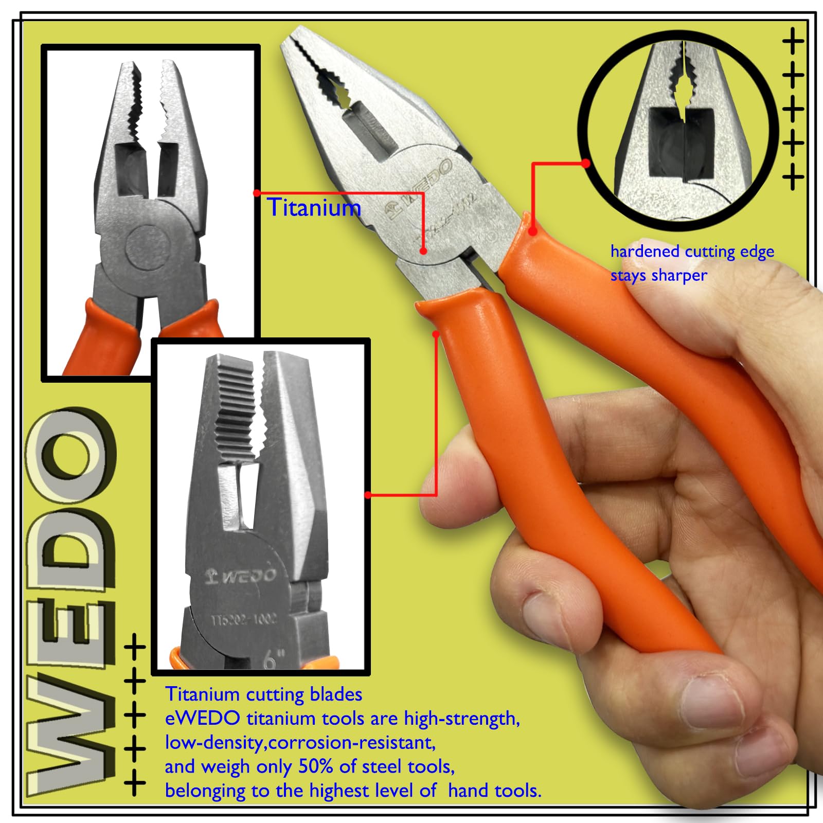 WEDO Titan-Lineman-Zange, leicht, nicht magnetisch, korrosionsbeständig, einmalig gestanzt, für Luftfahrt, Marine, Biomedizin, Chemikalien, Petrochemie