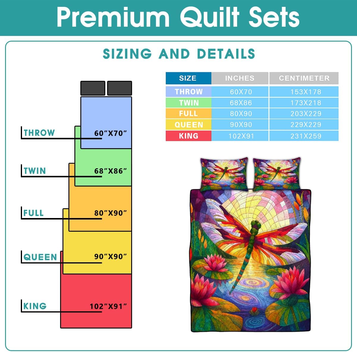 Personalized Dragonfly Patchwork Pattern Quilt Set, Animal Style, Dragonfly Quilt Set Bedspread, Custom Nature Autumn Quilt Bedset, Cotton Bedding for Bedroom Girl Room (Water Lily Dragonfly)