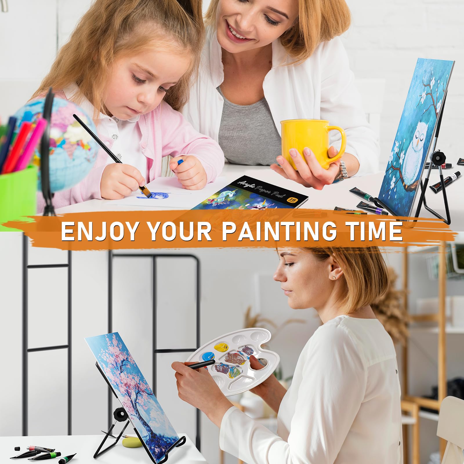 Nicpro 68 Pcs Kit De Peinture, Peinture Acrylique De 12ML X 24 Couleurs, Avec Chevalet De Table, 8 Plaques De Toile 12 Pinceaux, Tasse De Nettoyage, Éponge, Palette Pour Artiste Débutant