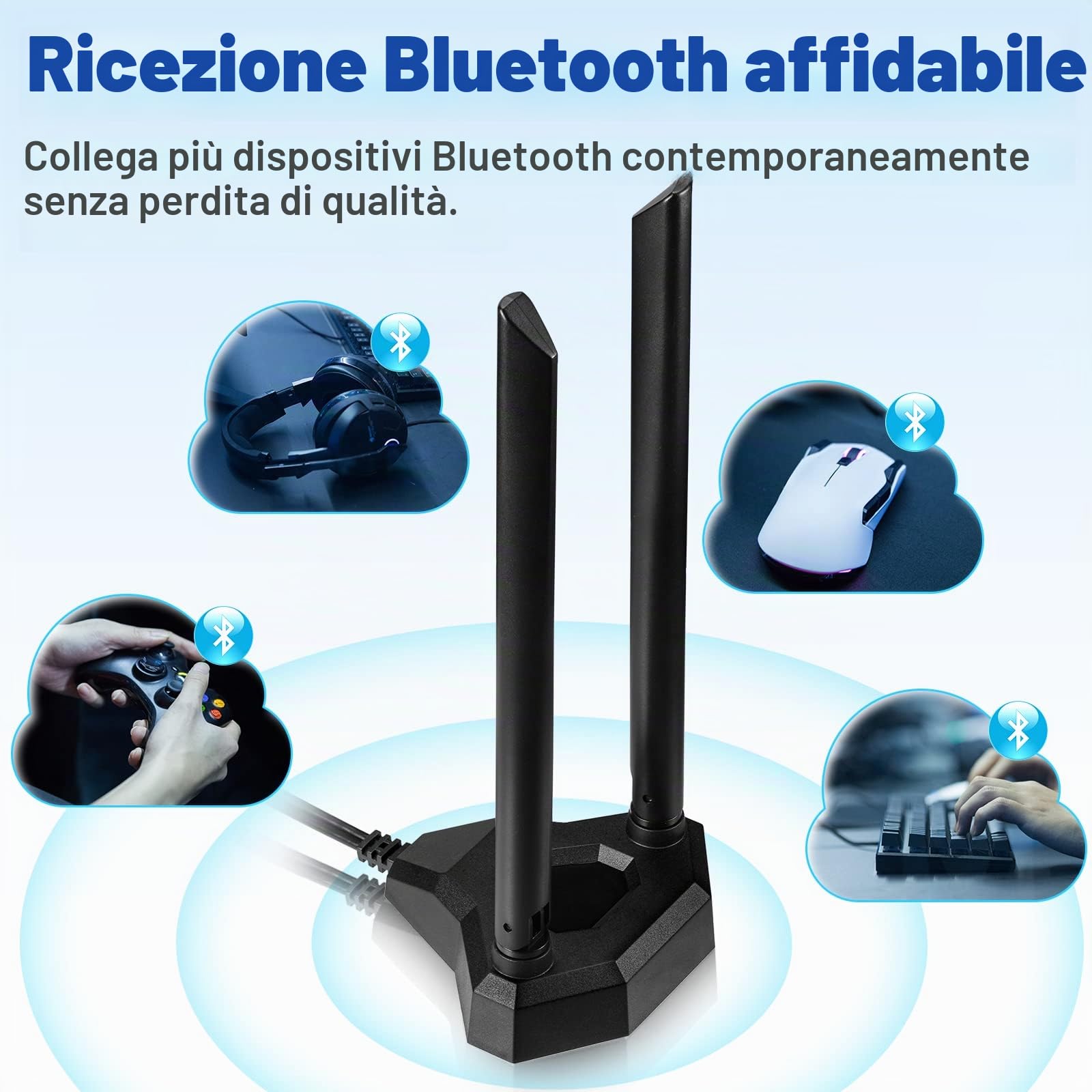Eightwood Antenna WiFi Bi-Banda 2.4GHz/5GHz Antenna WLAN PC Router omnidirezionale con magnete RP-SMA con cavo di prolunga 2M per Netgear Scheda PCIE Scheda WLAN Scheda madre PC Bluetooth