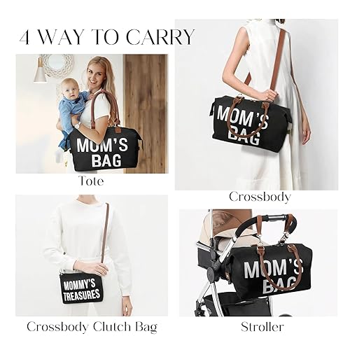 Miniatura 2 de printe Bolsa de pañales grande de 6 piezas con cambiador y 2 bolsas organizadas, bolsa de mamá para hospital con funda para chupete, correas, gancho