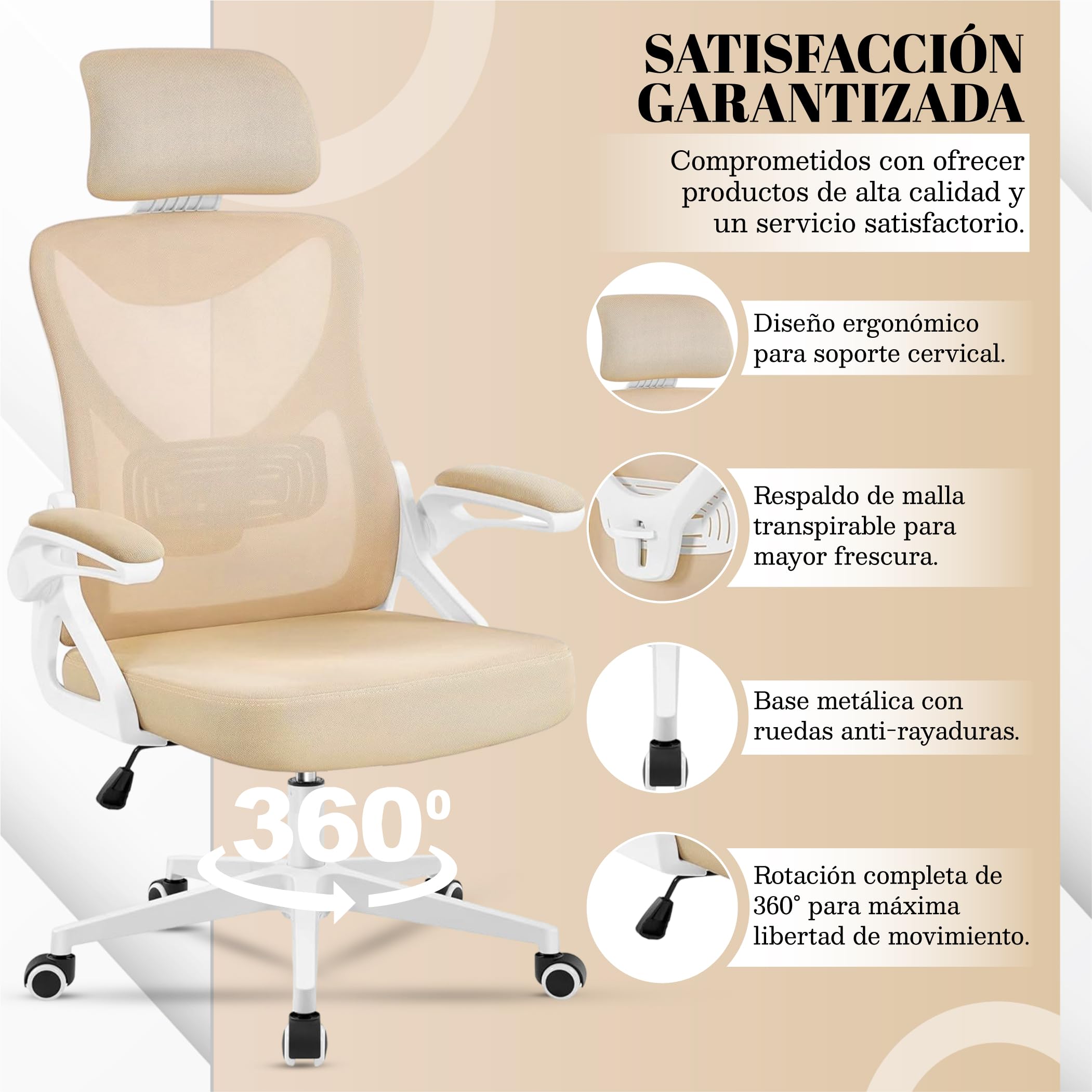 EveryKip Original® Silla Escritorio Ergonomica Ajustable con Apoyo Lumbar|Astronaut Galaxy Projector Star Red para Gatos 8x3 Papel Freidora Aire 200 Piezas Torno Uñas (Beigee)