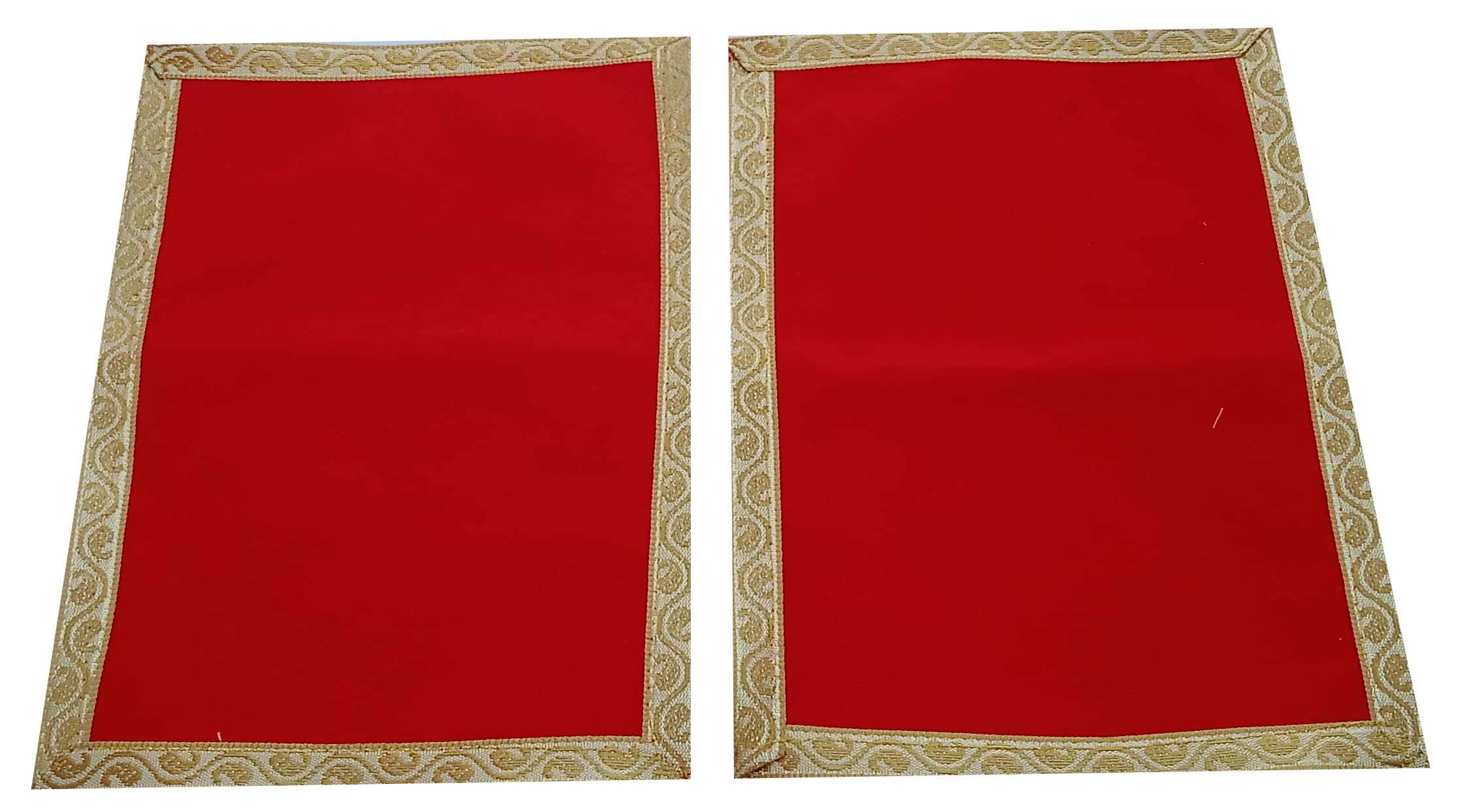 PurpledipZari Border Puja Aasan Set Of 2: Rich Feel Gaddi Chowki Mat For God Idols, Small (12404A)