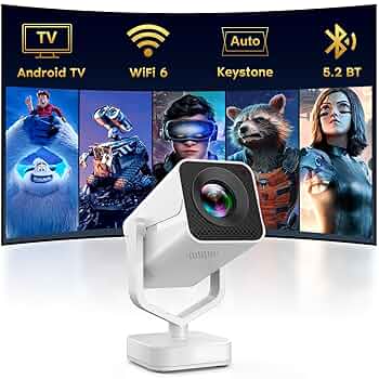 Built-in Apps]Mini Projector 1080P, 4K Projector Full HD With WIFI 6 And Bluetooth 5.2, Support 270u00b0 Rotatable Portable Projector With Auto Keystone Correction,Compatible With Phone/HDMI/USB-White