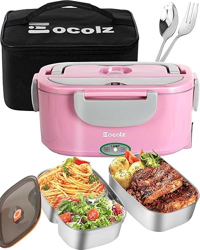 Miniatura 9 de Eocolz Fiambrera eléctrica calentador de alimentos de 80-100 W, calentador de alimentos con doble contenedor, 1.5L, lonchera portátil calentada para