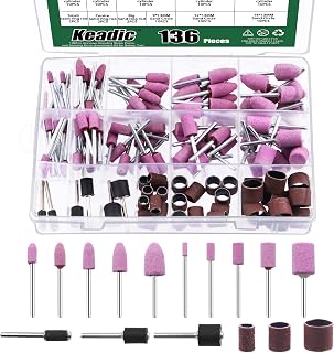 136Pcs Polishing Grinding Wheels Set Contains Aluminum Oxide Sanding Drums Sleeves and Abrasive Sanding Drill Bit with 1/8" Shank, Rotary Tool Accessories Attachment for Metal Plastic Wood