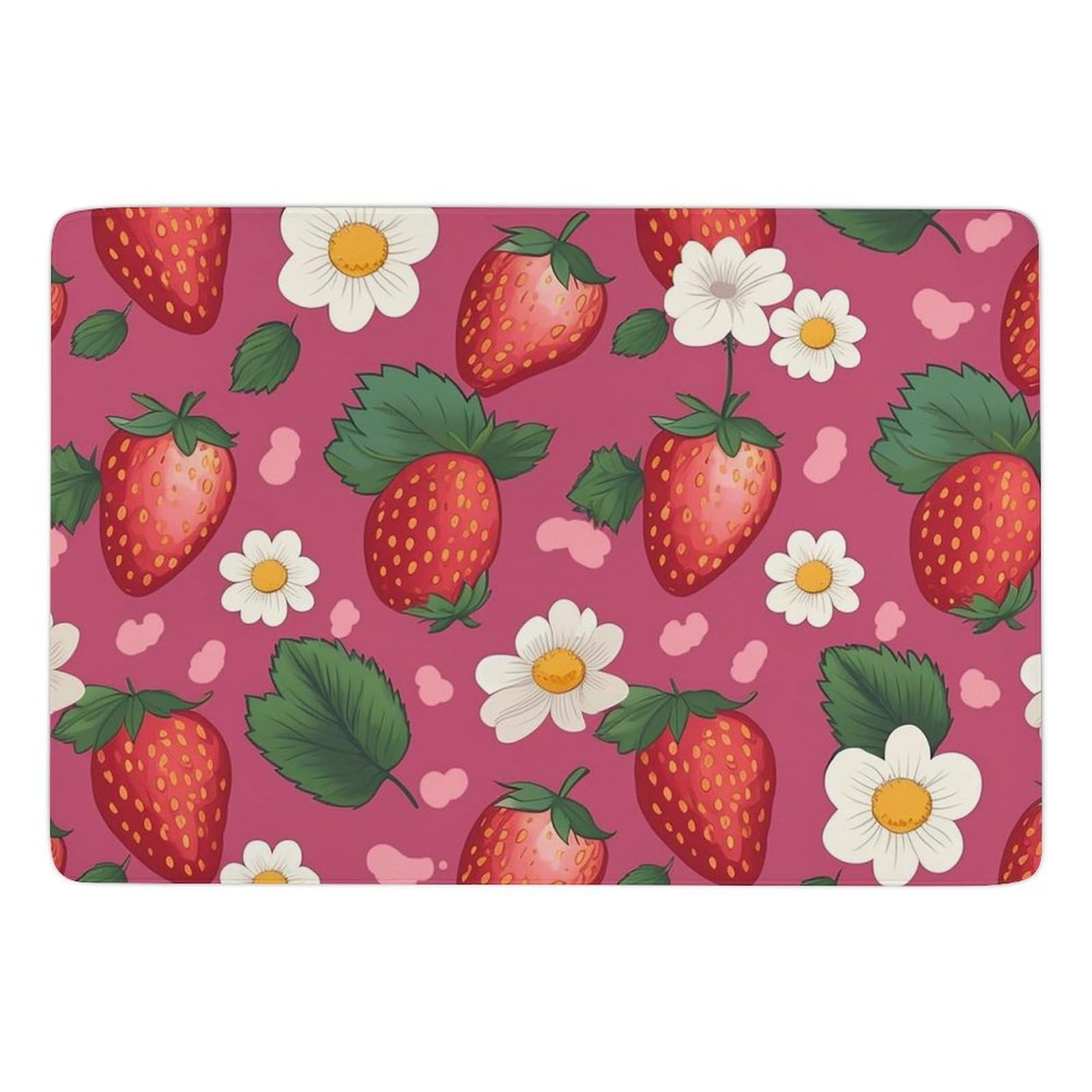 Tapis de bain rose fraise moelleux avec technologie antidérapante intégrée