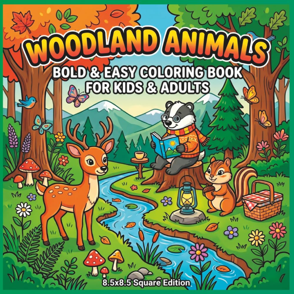 Cute Woodland Animals Coloring Book for Kids Ages 4-8: Easy and Fun Forest Friends Coloring Pages Featuring Bunnies, Foxes, Owls, Deer, Hedgehogs, Bears and More