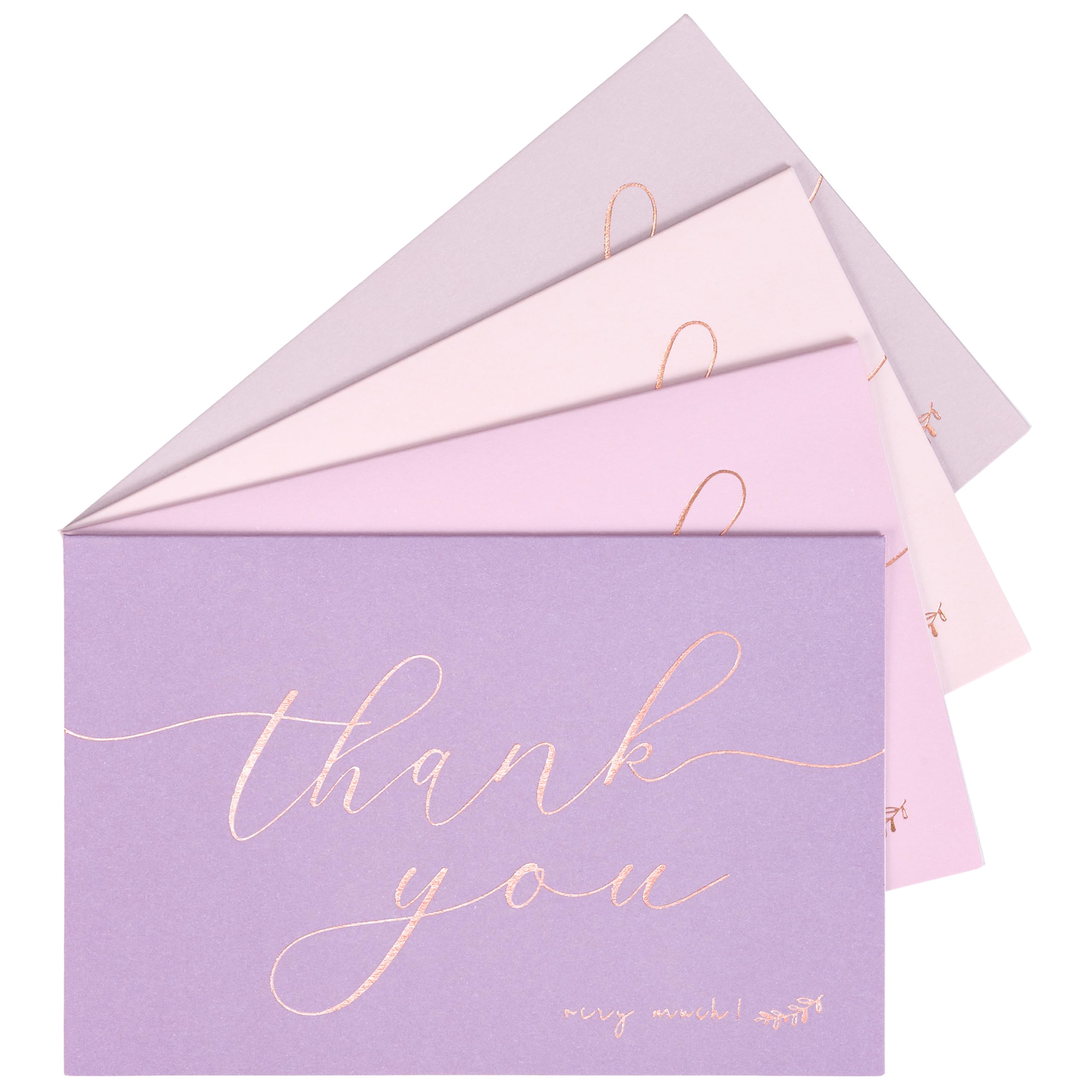 Crisky 50 tarjetas de agradecimiento de tono lavanda con sobres y calcomanías, tarjetas de felicitación simples y elegantes, perfectas para bodas, negocios, cumpleaños, graduación, 4 x 6 pulgadas