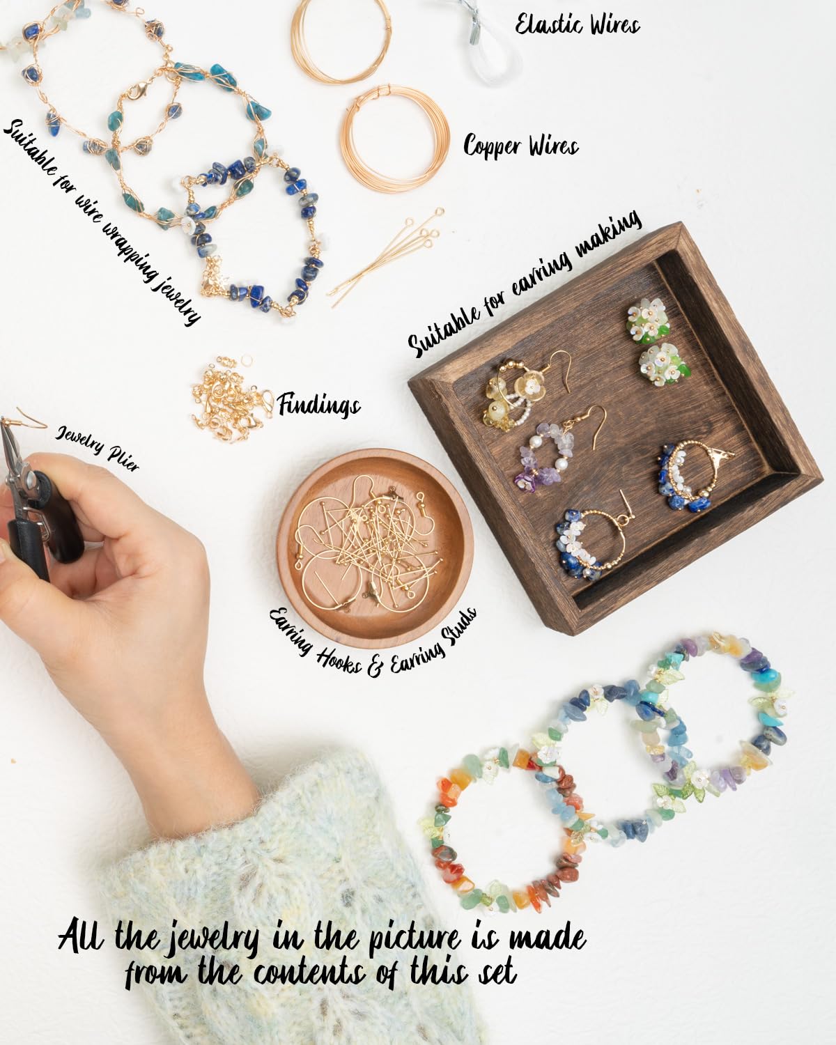 DoDoBeads 1910-teiliges Kristall-Perlen-Set, Armbandherstellungs-Set für Erwachsene, Ohrringherstellungs-Set, Schmuckherstellungszubehör, Schmuck-Starter-Set, Edelsteinperlen für Schmuckherstellung,