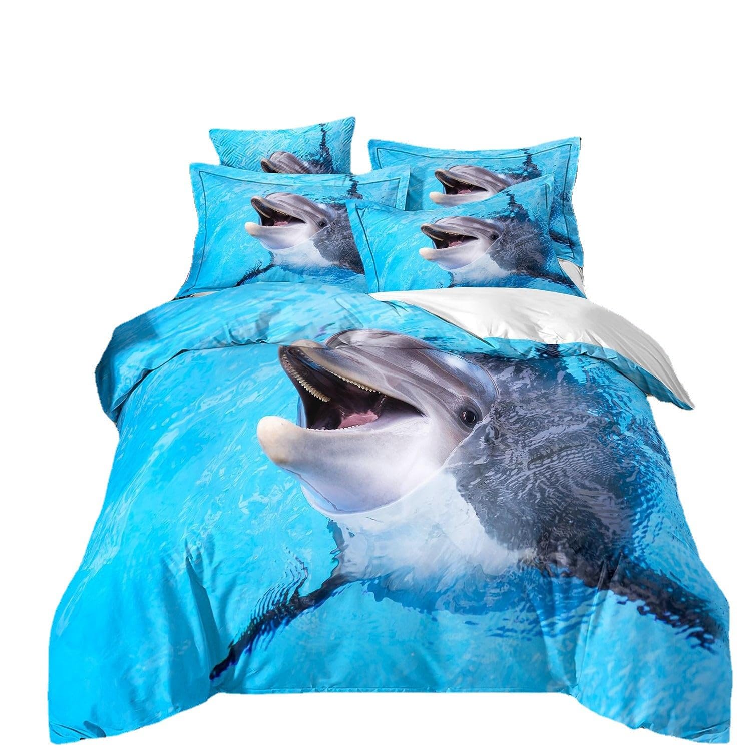 ZZTBQ Cute Dolphin King Bed Duvet Cover and Pillow Cases Set Marine Life Dolphin Sea Animal Blue King Bedding for Boys and Girls 230 x 220 cm — image 1