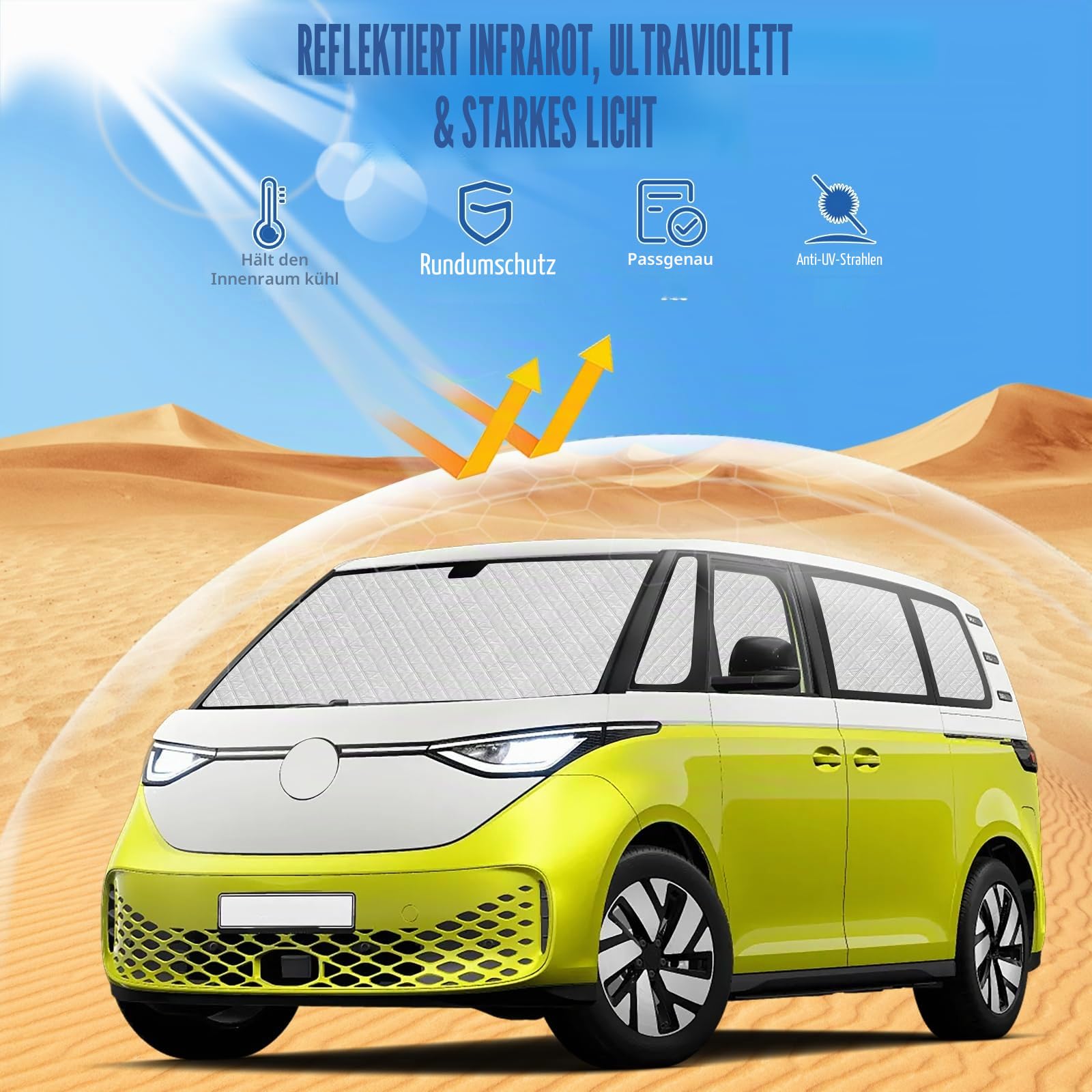 Sonnenschutz Kompatibel mit VW ID Buzz 2022-2025, 10 PCS Auto Frontscheibe Sonnenschutz Windschutzscheiben Schutz Set, Internes Thermomatte mit Aufbewahrungstasche, Faltbar Sonnenblende