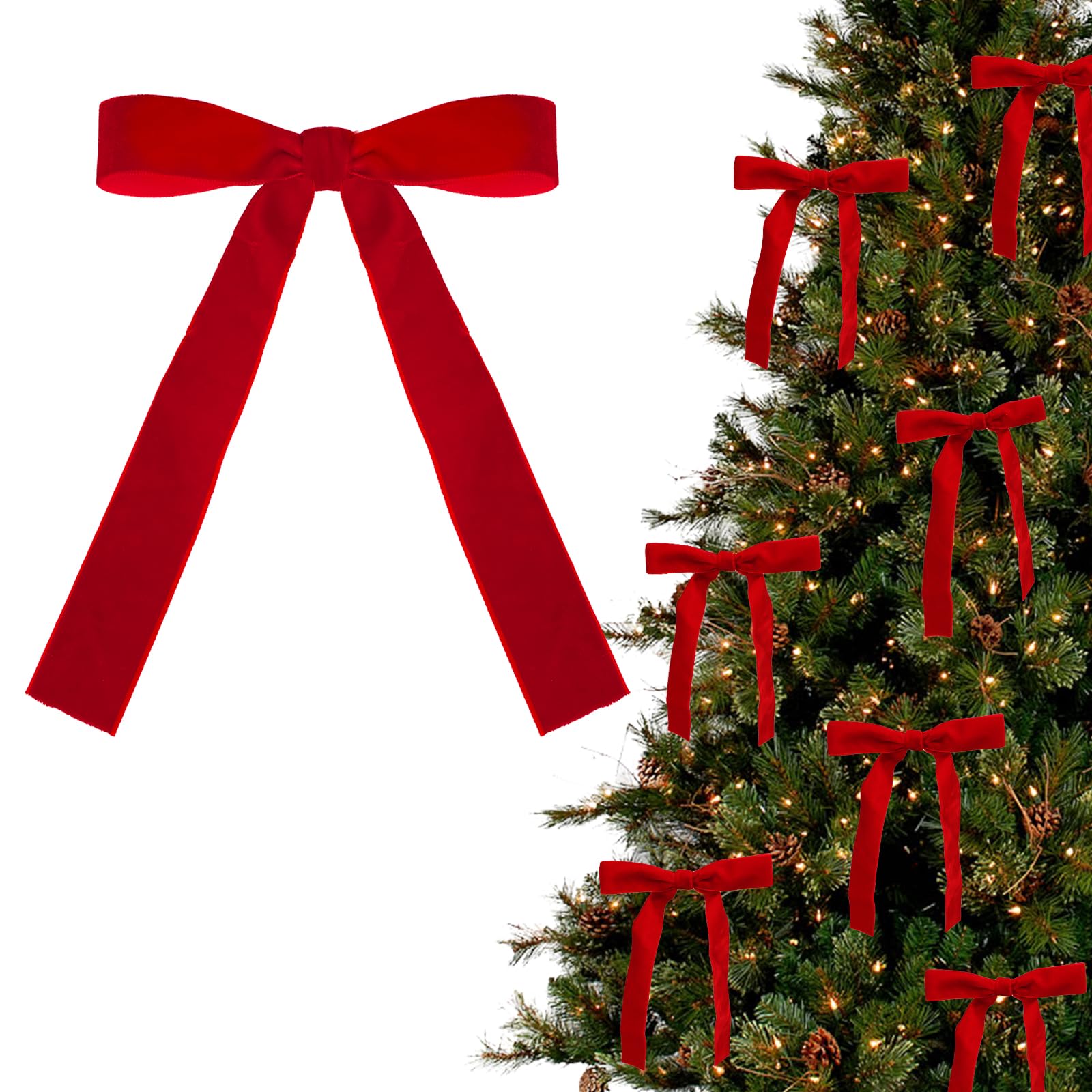 GEBETTER 12Pcs Lazos Rojos Navidad Terciopelo 13x18 cm Alambre Dorado, Lazos Navideños Decoración Árbol Navidad Manualidades Adorno Caja Bolsa Regalo Botella Vino Guirnalda Escalera (Rojo)
