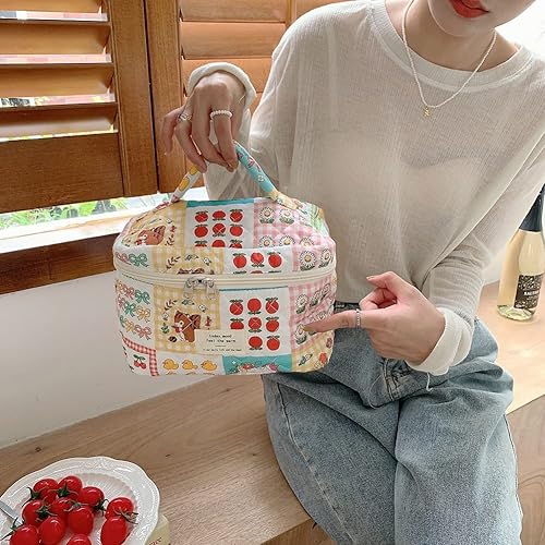 Miniatura 7 de Bolsa de cosméticos de viaje, bolsa de maquillaje de algodón, bolsa de aseo acolchada con hermoso patrón floral, bolsa de cosméticos de gran
