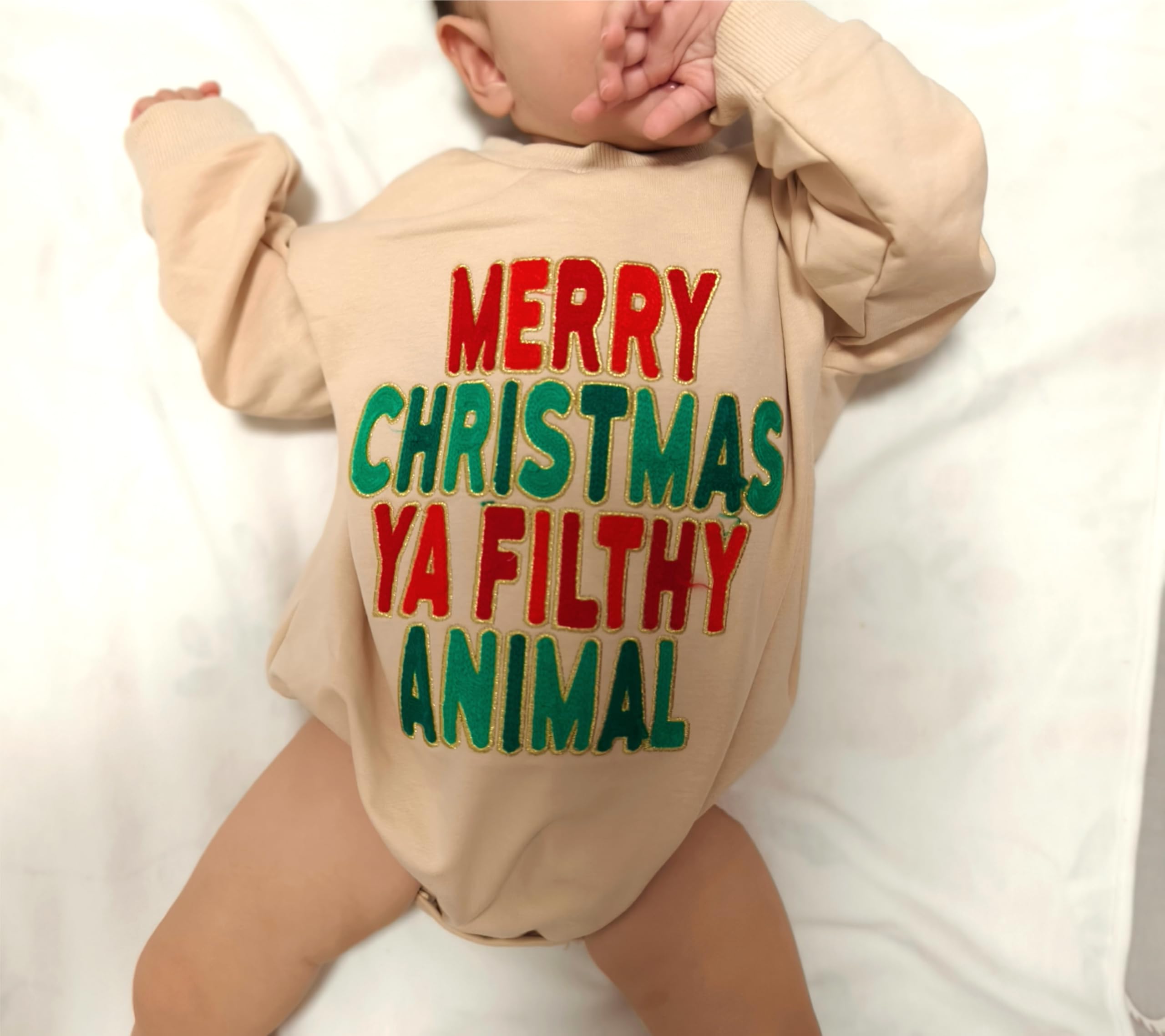 TTCUSTB Newborn Baby Christmas Outfit, Todder Soft Wear crewNeck Long Sleeve PullOver for boy/girl Fall Clothes, apricot Clothes Merry Christmas 5-6T