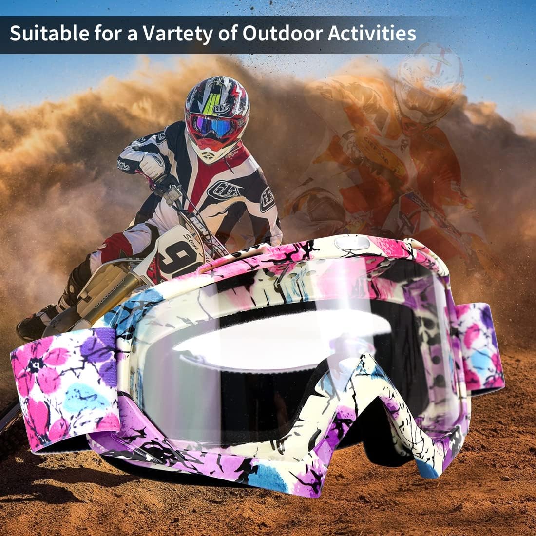 JAMIEWIN Clear Lens Dirt Bike Motorcycle Goggles ATV Racing Motocross Mx Goggle Glasses UV Protection for Men Women Youth Kids (Clear Lens) - Image 8